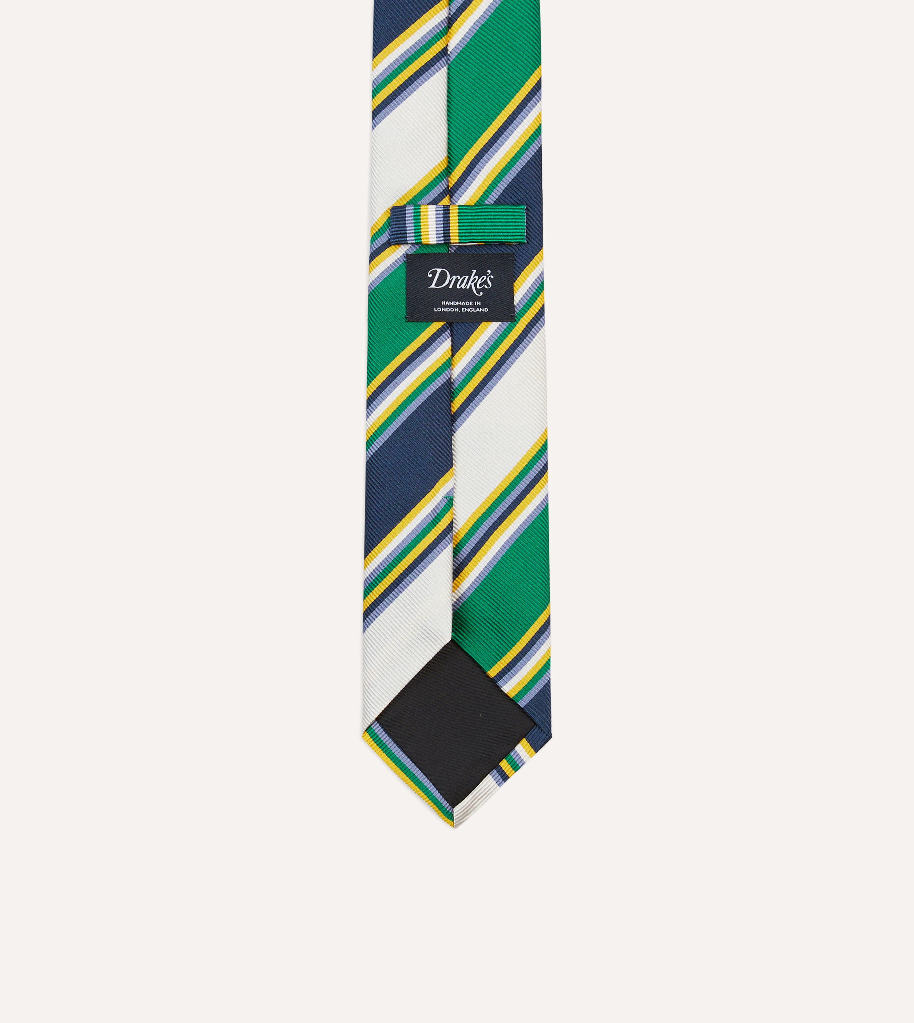 Navy, Green and White Stripe Mogador Silk Tipped Tie