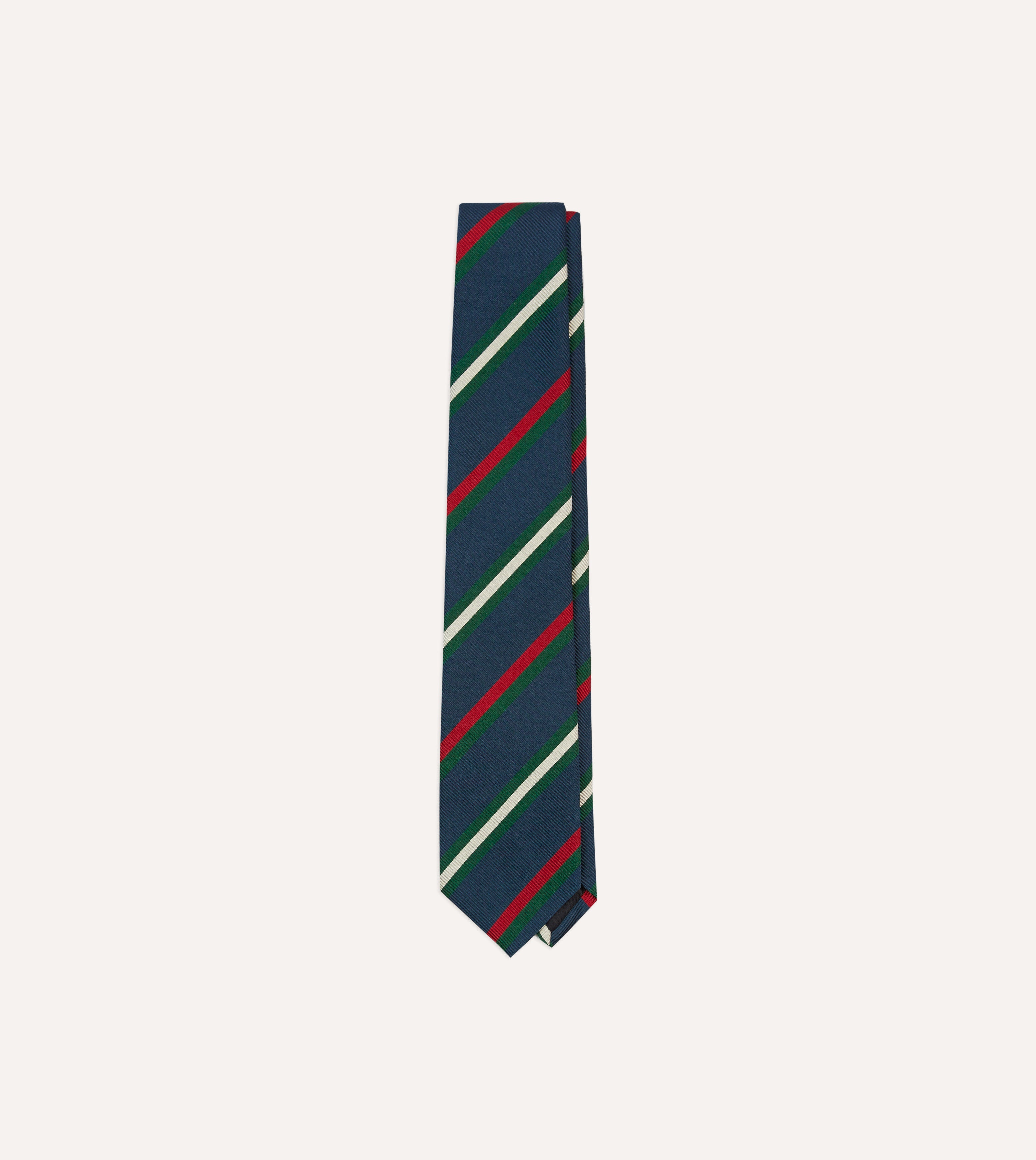 Navy, Green, Red and White Stripe Repp Silk Tipped Tie