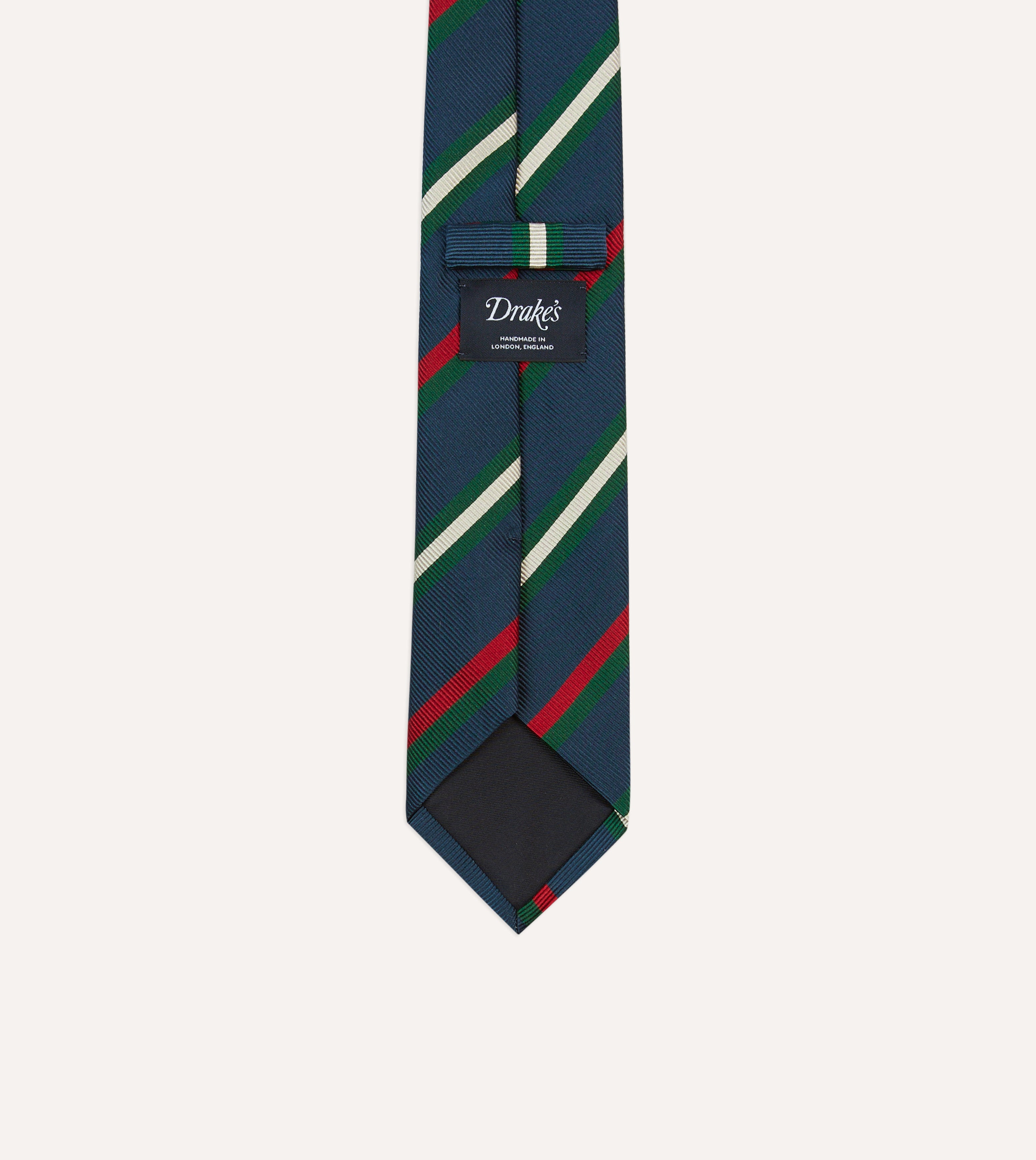 Navy, Green, Red and White Stripe Repp Silk Tipped Tie