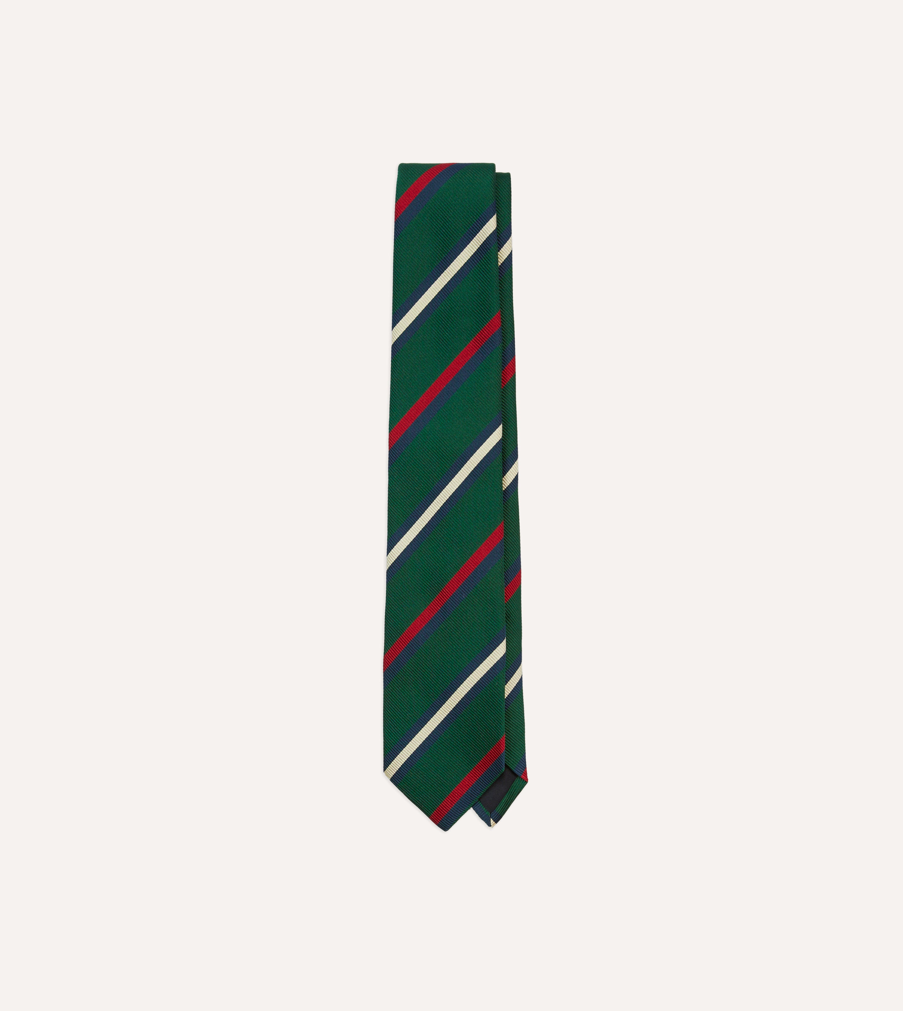 Green, Red and White Stripe Repp Silk Tipped Tie
