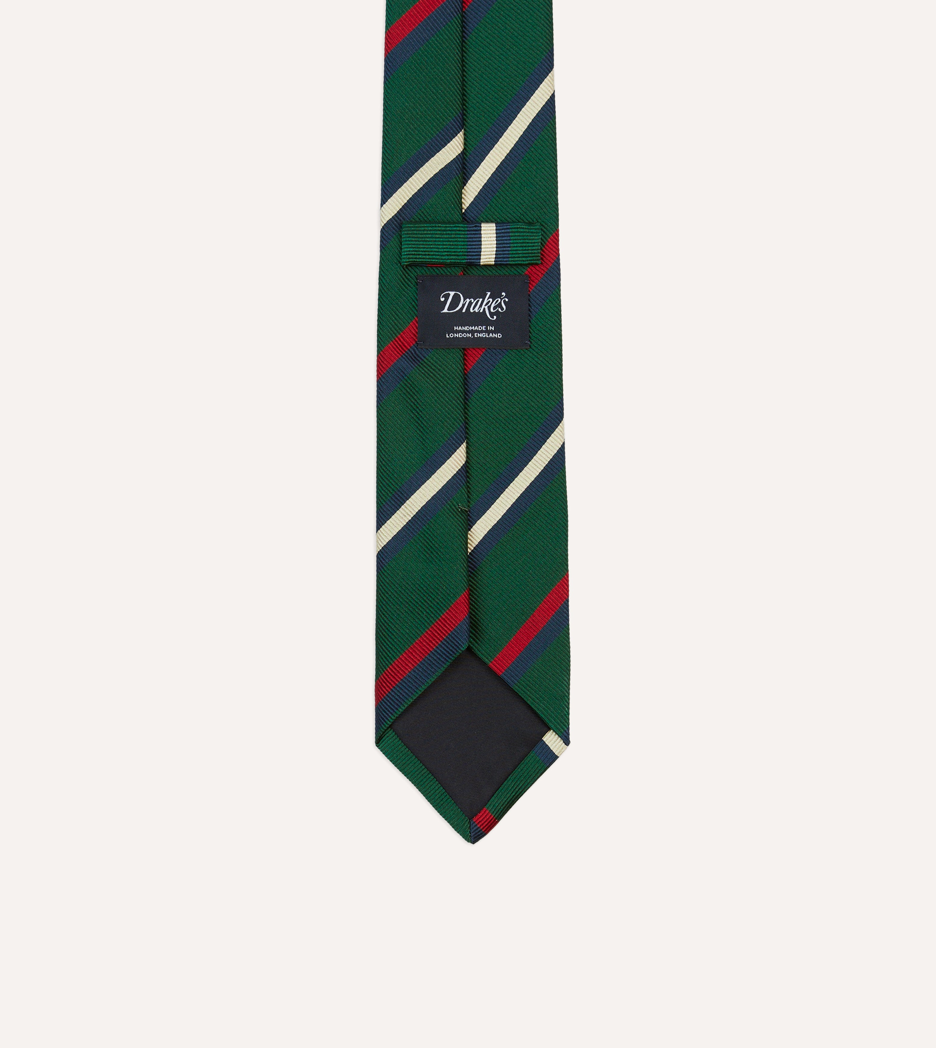 Green, Red and White Stripe Repp Silk Tipped Tie