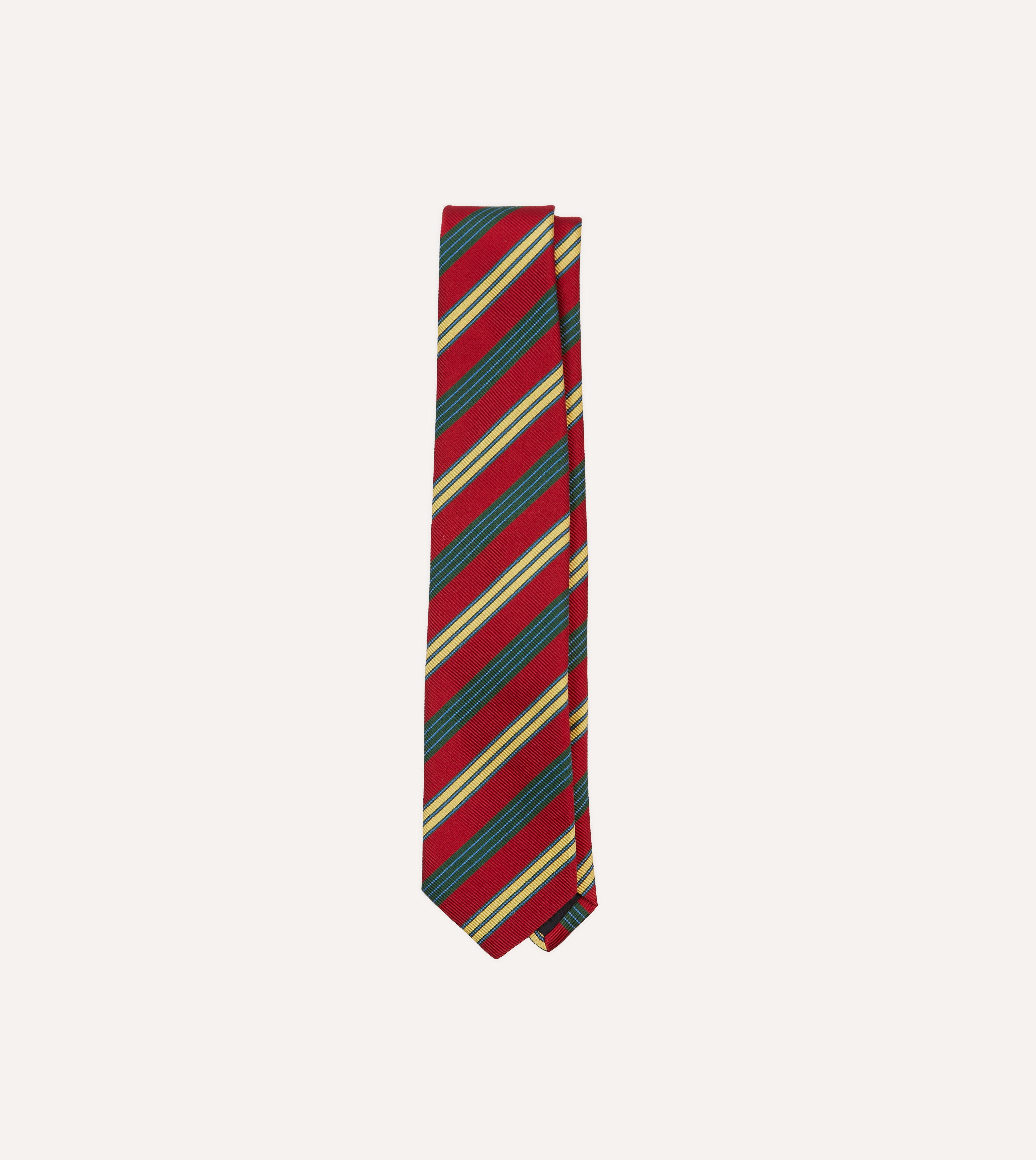 Red and Yellow Triple Stripe Repp Silk Tipped Tie