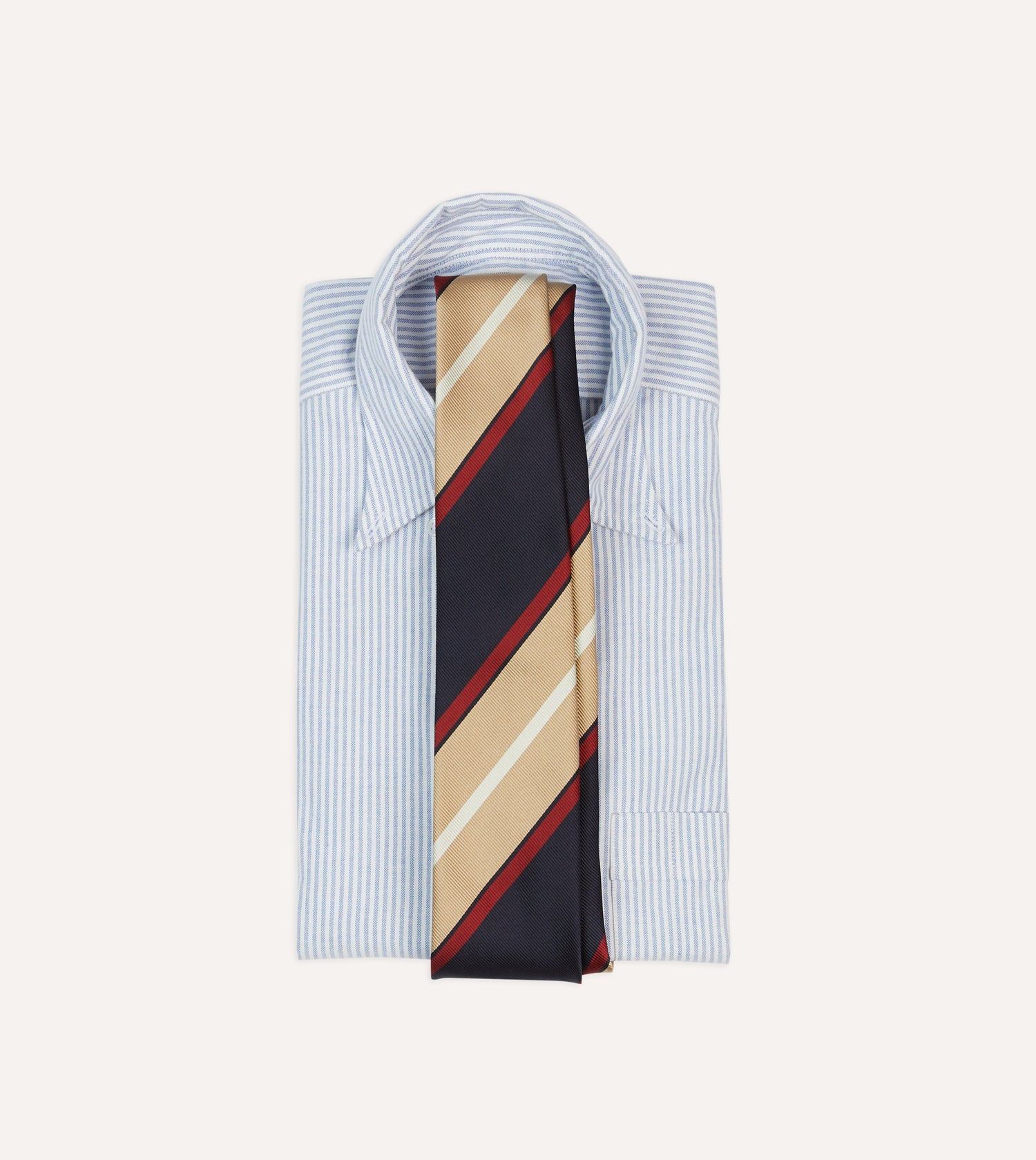 Navy, Red and Gold Stripe Repp Silk Tipped Tie