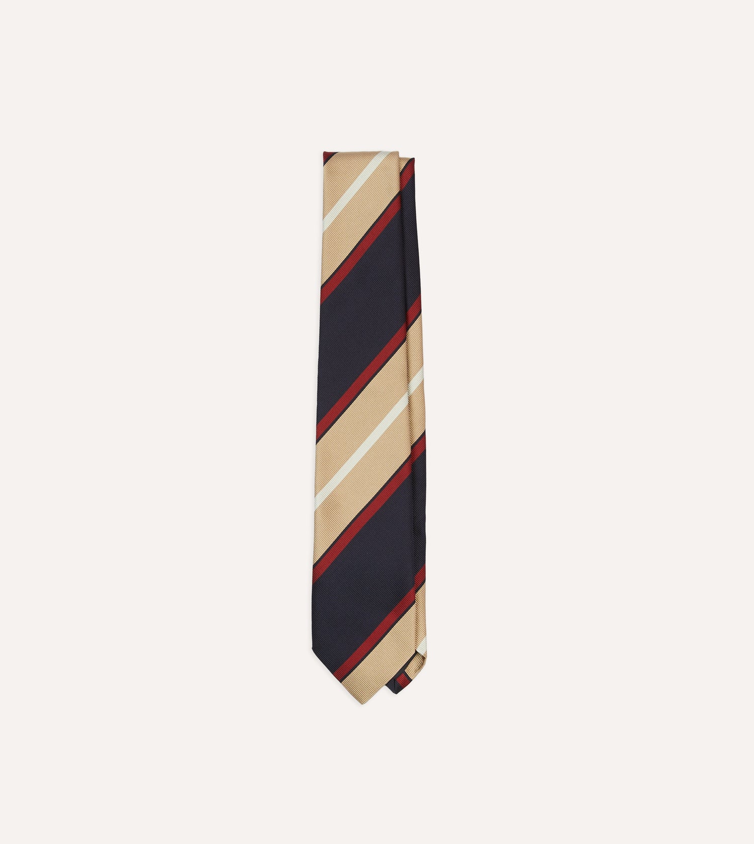 Navy, Red and Gold Stripe Repp Silk Tipped Tie