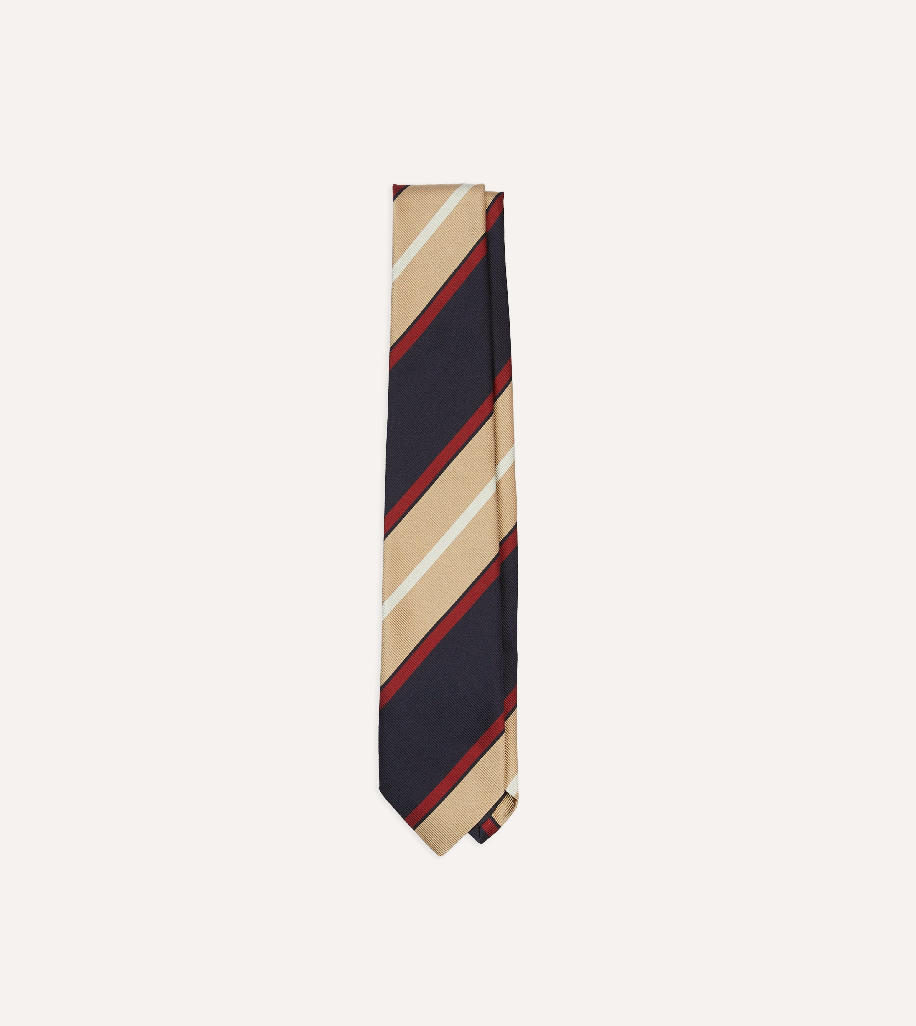 Navy, Red and Gold Stripe Repp Silk Tipped Tie