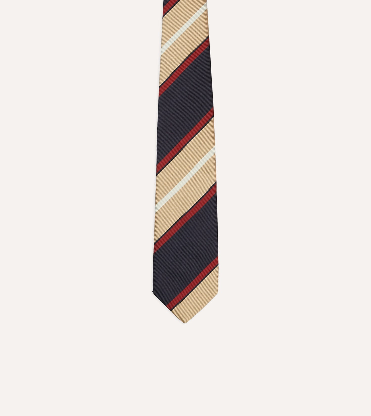 Navy, Red and Gold Stripe Repp Silk Tipped Tie