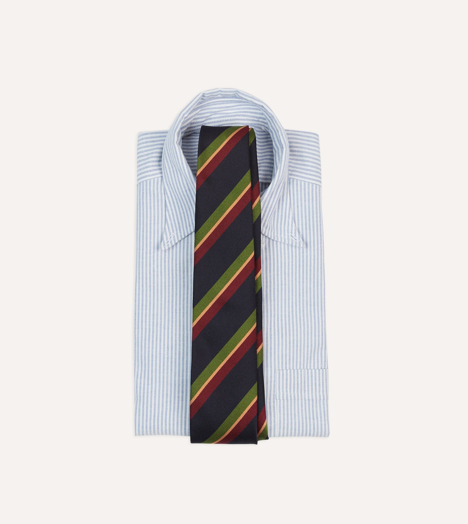 Navy, Green and Red Sandwich Stripe Repp Silk Tipped Tie