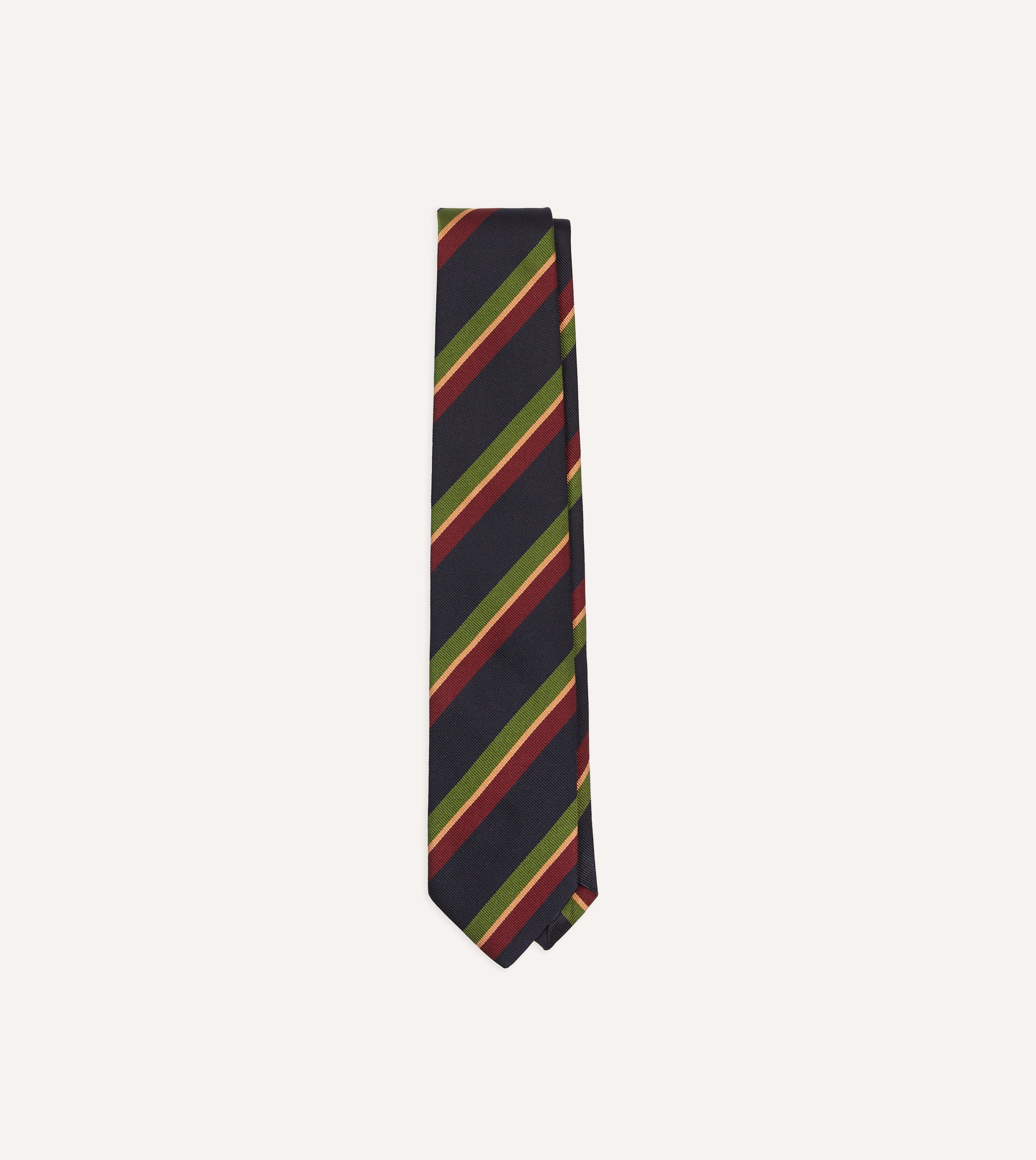 Navy, Green and Red Sandwich Stripe Repp Silk Tipped Tie