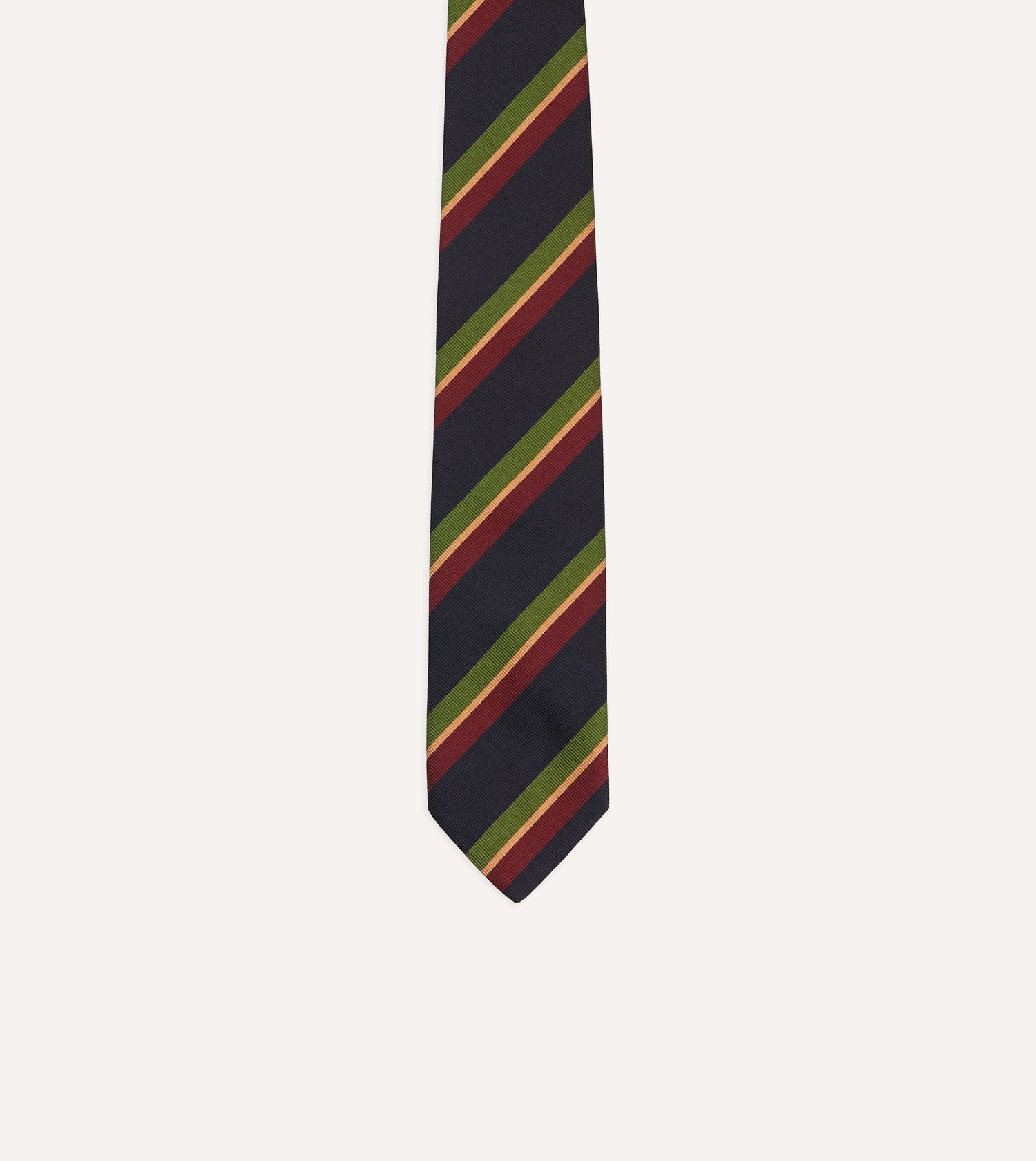 Navy, Green and Red Sandwich Stripe Repp Silk Tipped Tie
