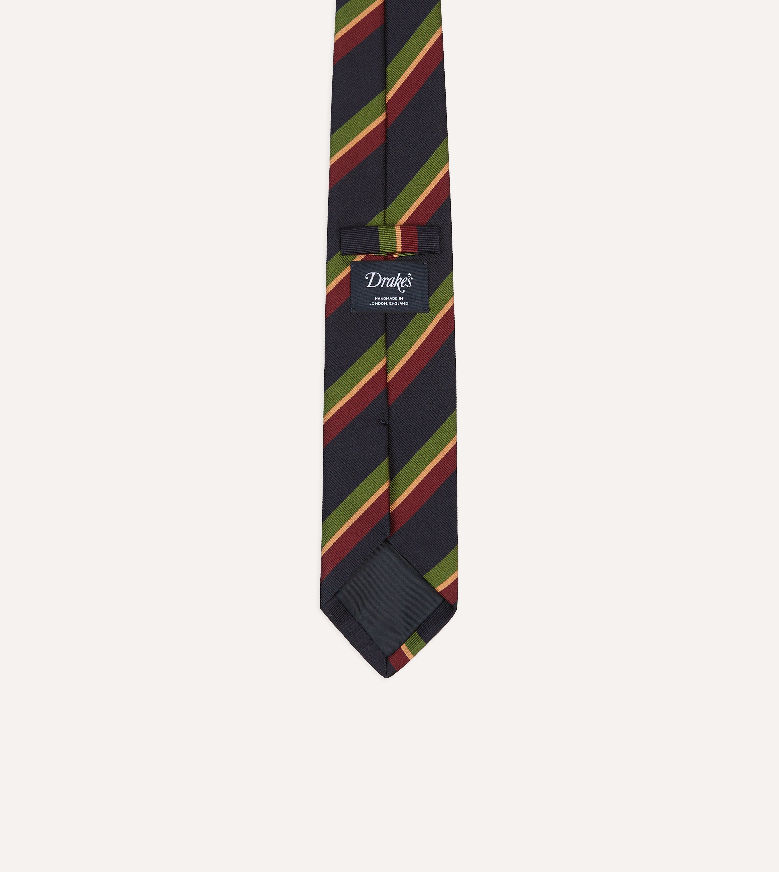 Navy, Green and Red Sandwich Stripe Repp Silk Tipped Tie