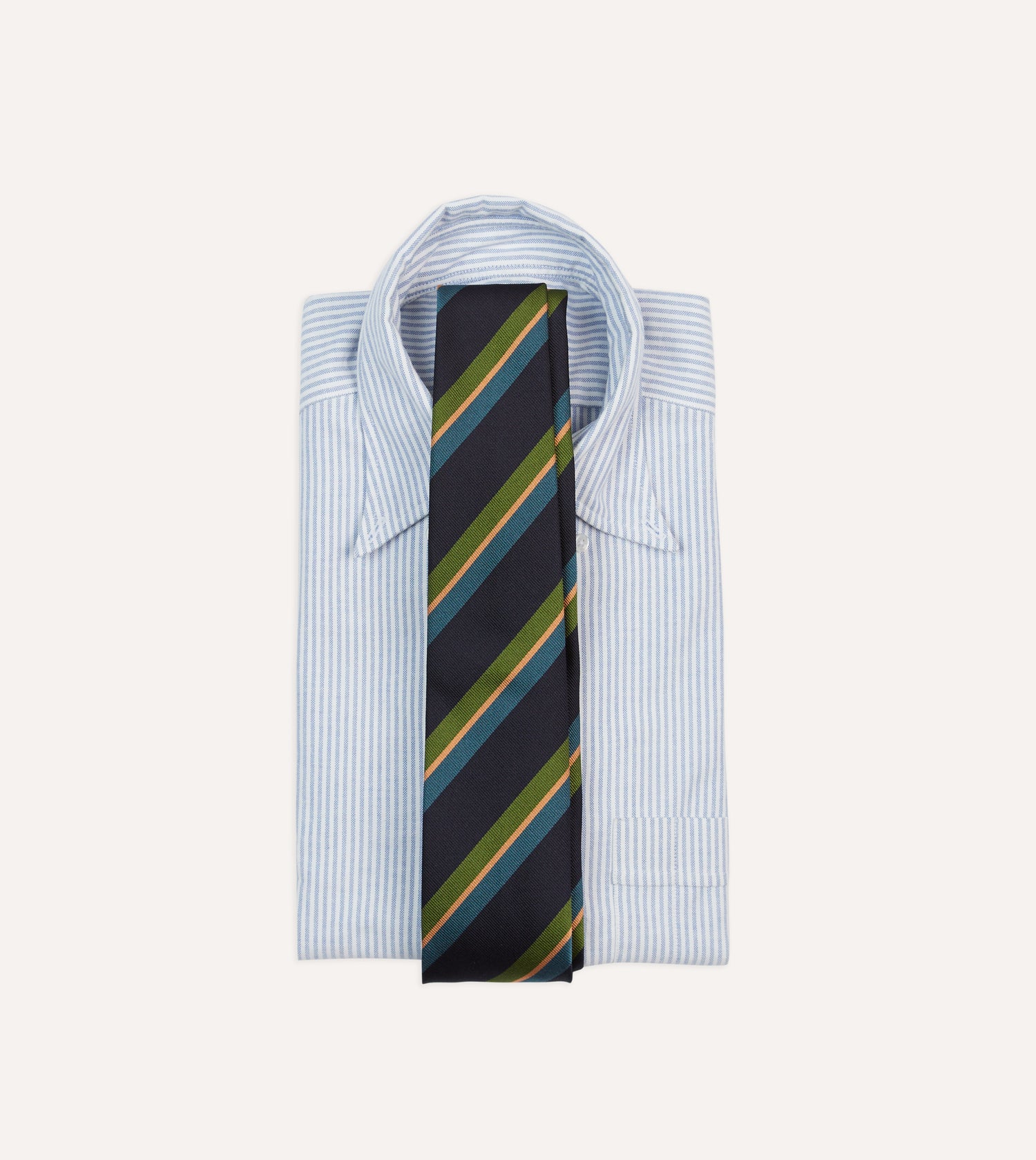 Navy, Green and Blue Sandwich Stripe Repp Silk Tipped Tie
