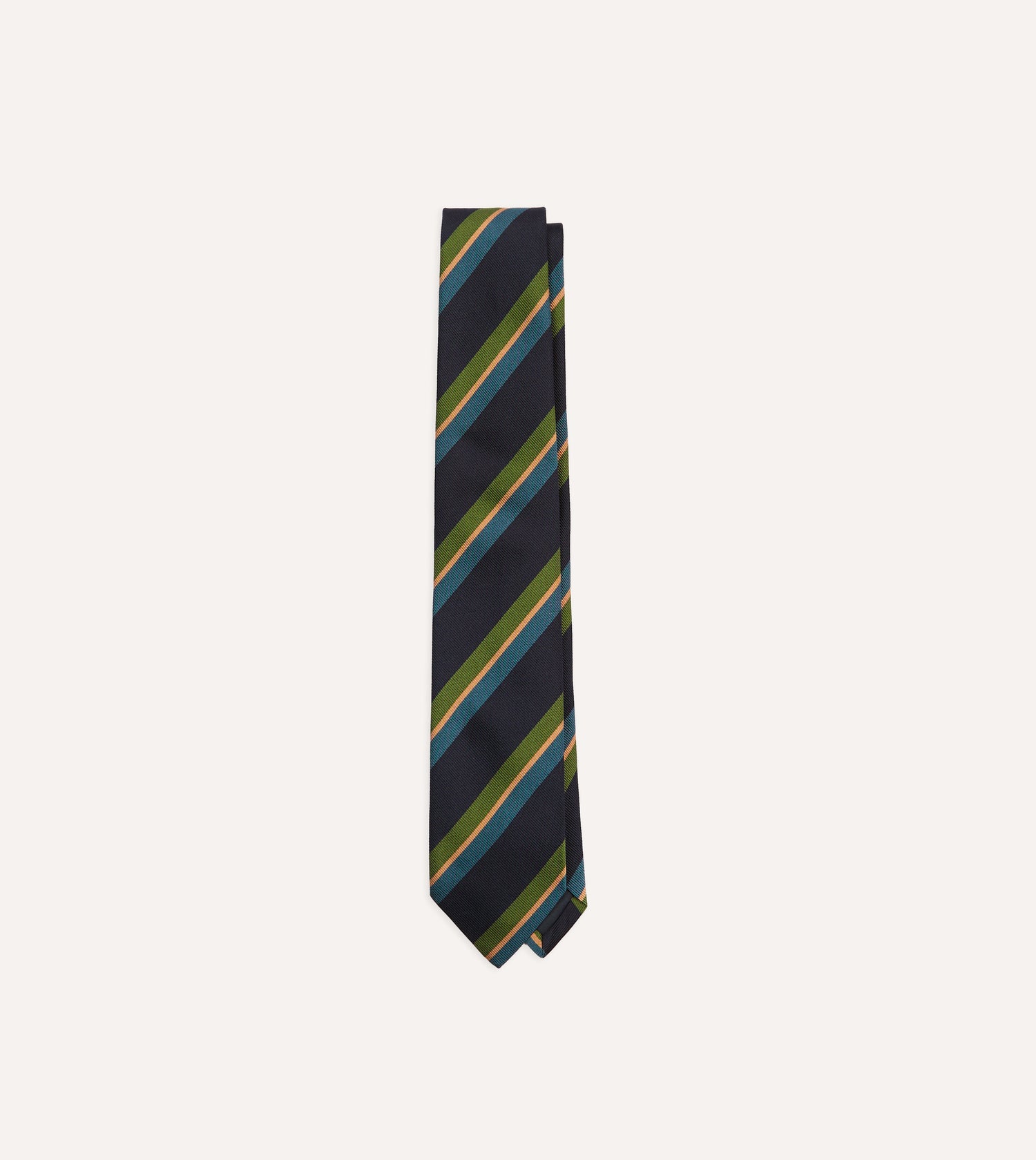 Navy, Green and Blue Sandwich Stripe Repp Silk Tipped Tie