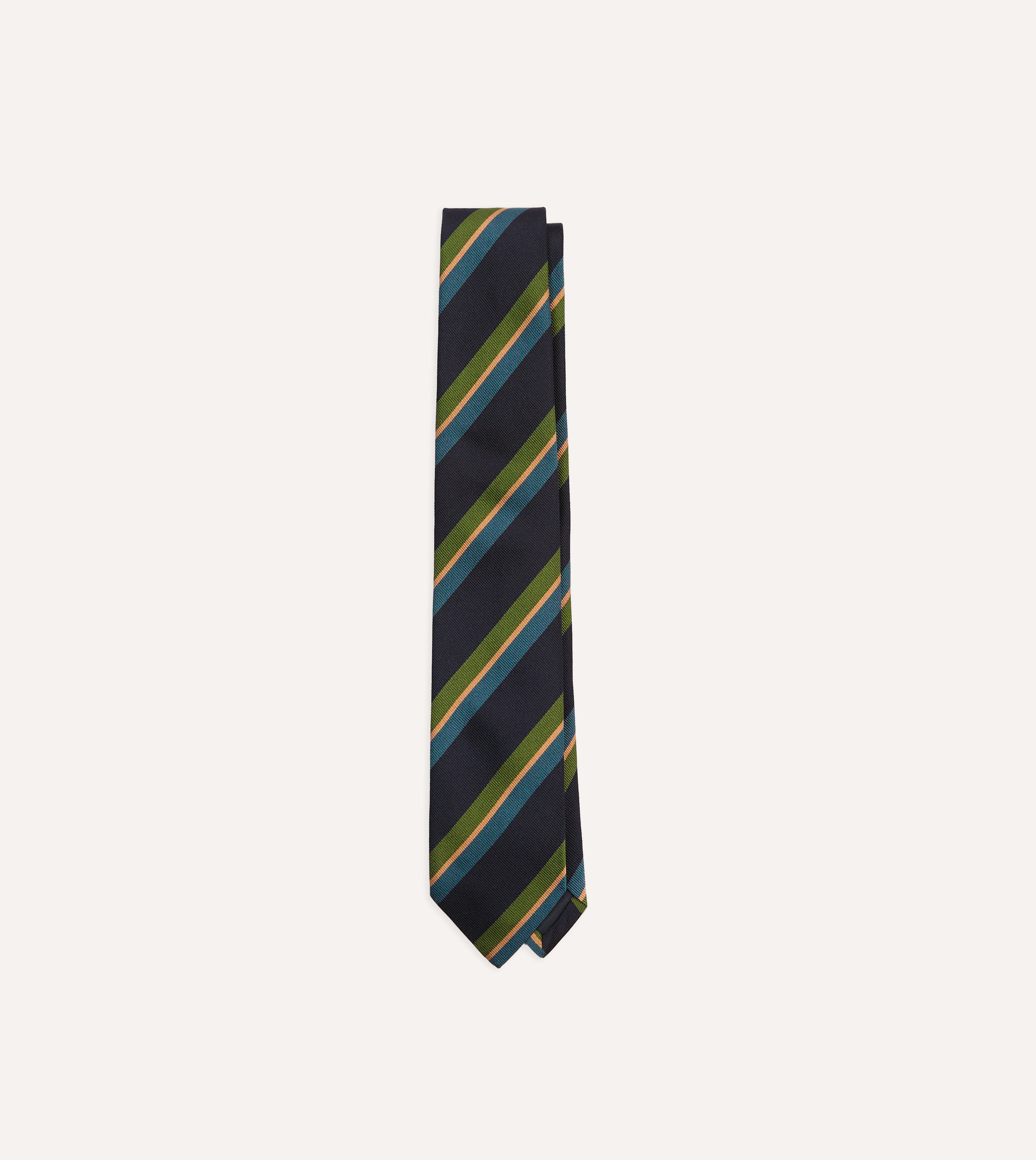 Navy, Green and Blue Sandwich Stripe Repp Silk Tipped Tie