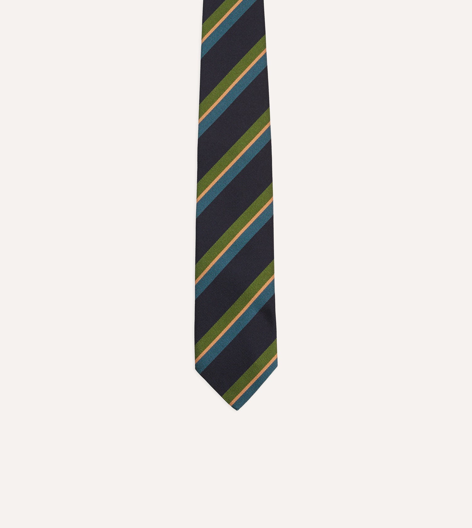 Navy, Green and Blue Sandwich Stripe Repp Silk Tipped Tie