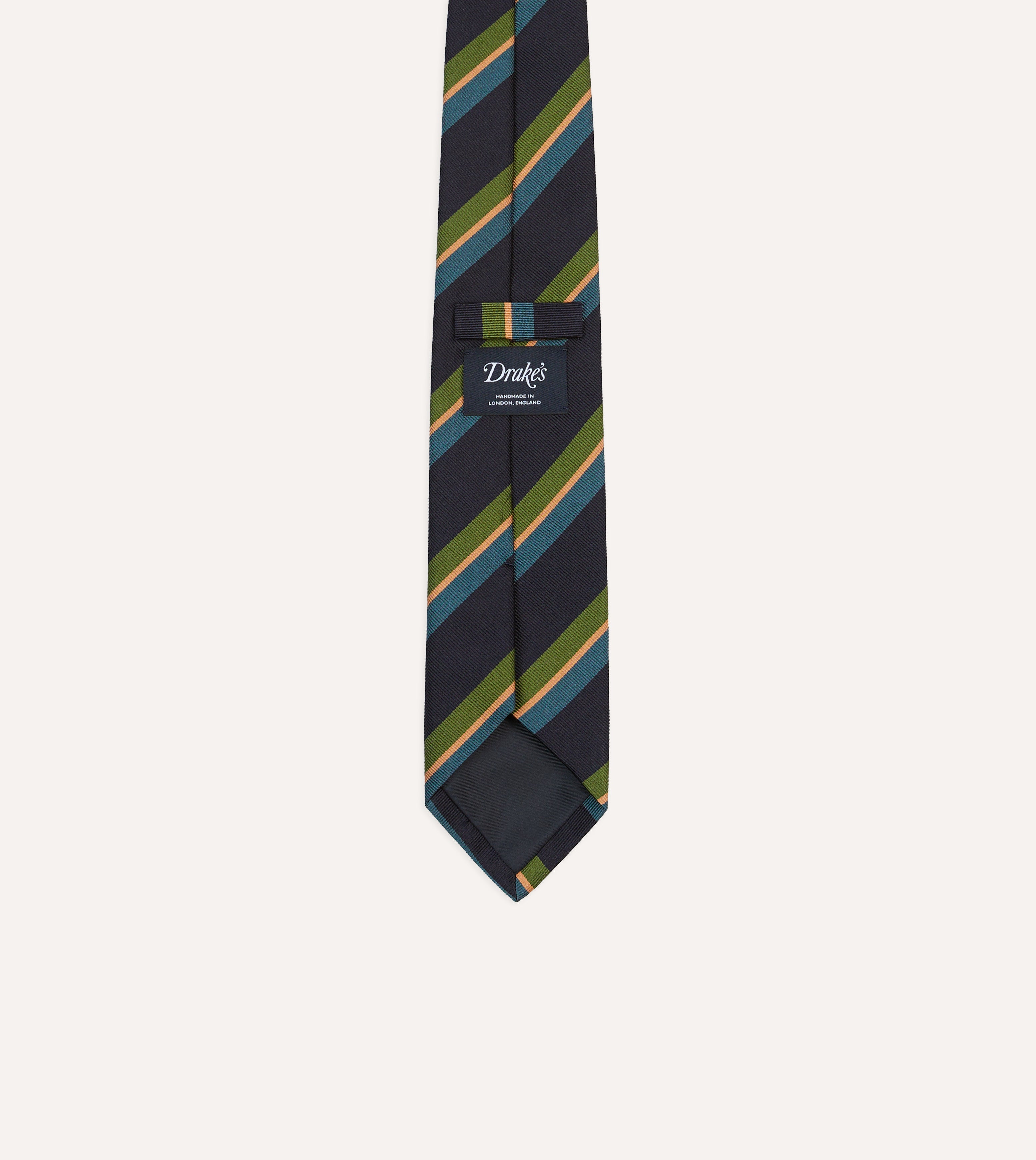 Navy, Green and Blue Sandwich Stripe Repp Silk Tipped Tie