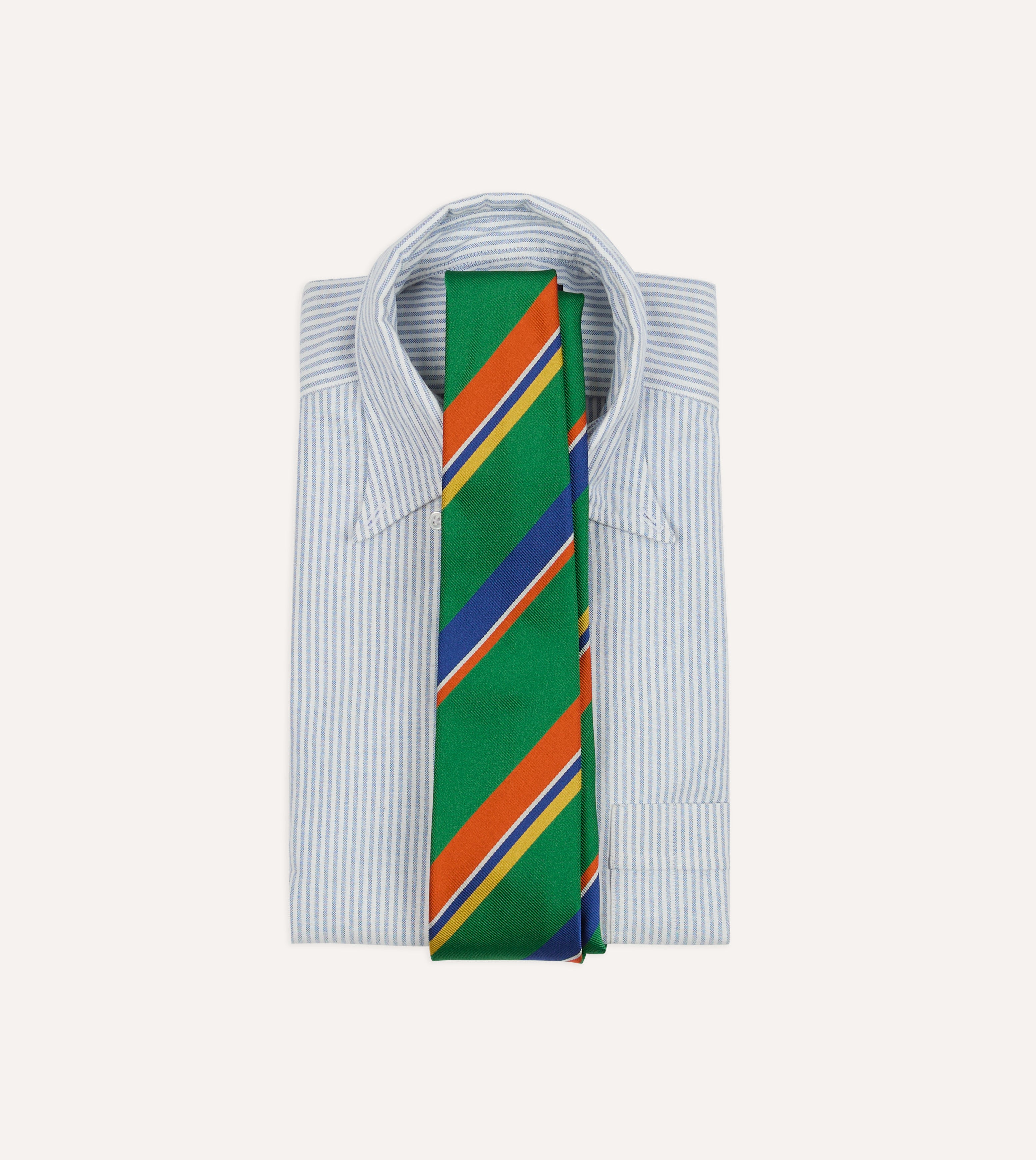 Green, Orange and Blue Multi Stripe Repp Silk Tipped Tie – Drakes US
