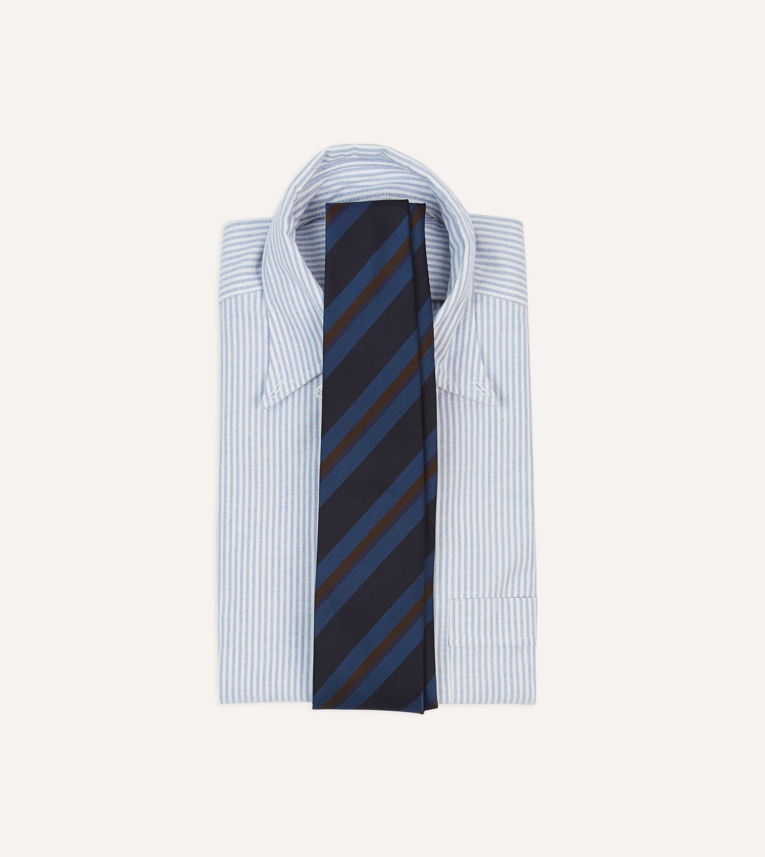 Navy and Brown Stripe Mogador Wool Cotton Tipped Tie