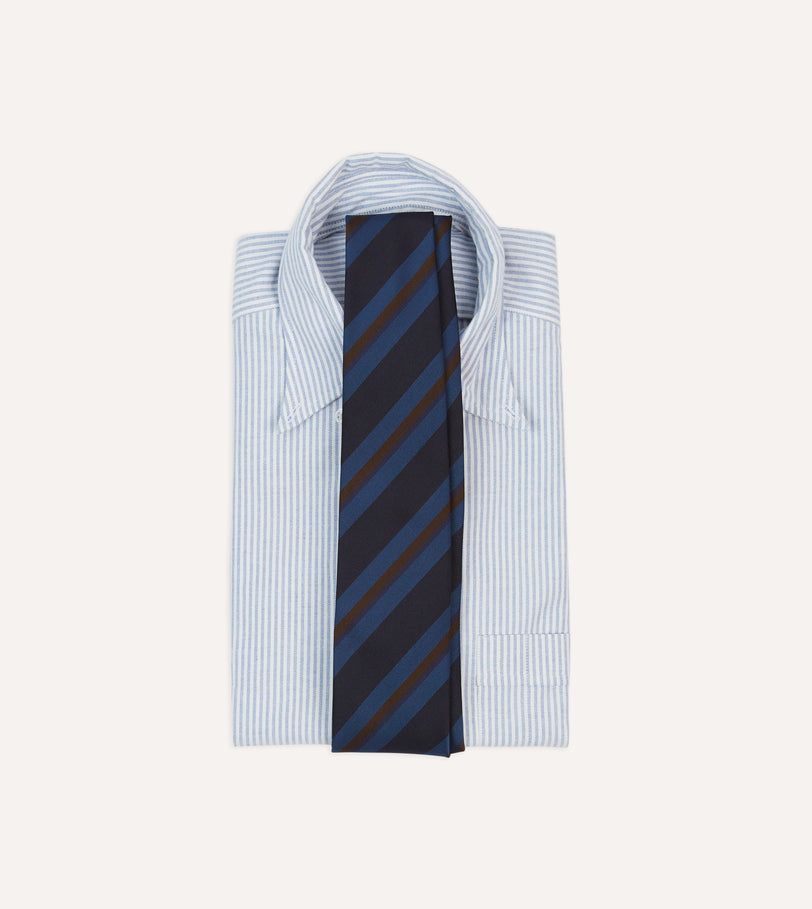 Navy and Brown Stripe Mogador Wool Cotton Tipped Tie