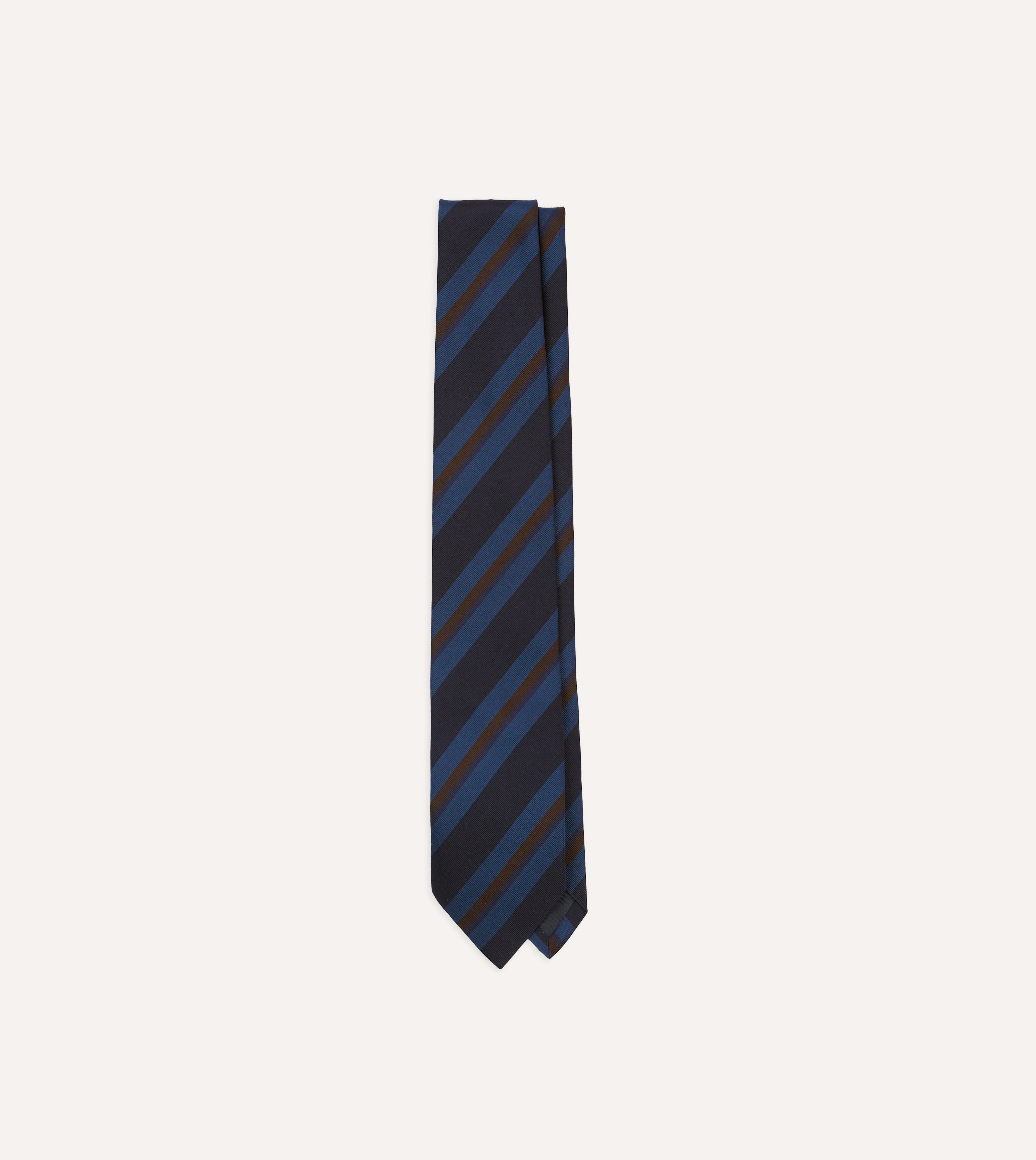 Navy and Brown Stripe Mogador Wool Cotton Tipped Tie