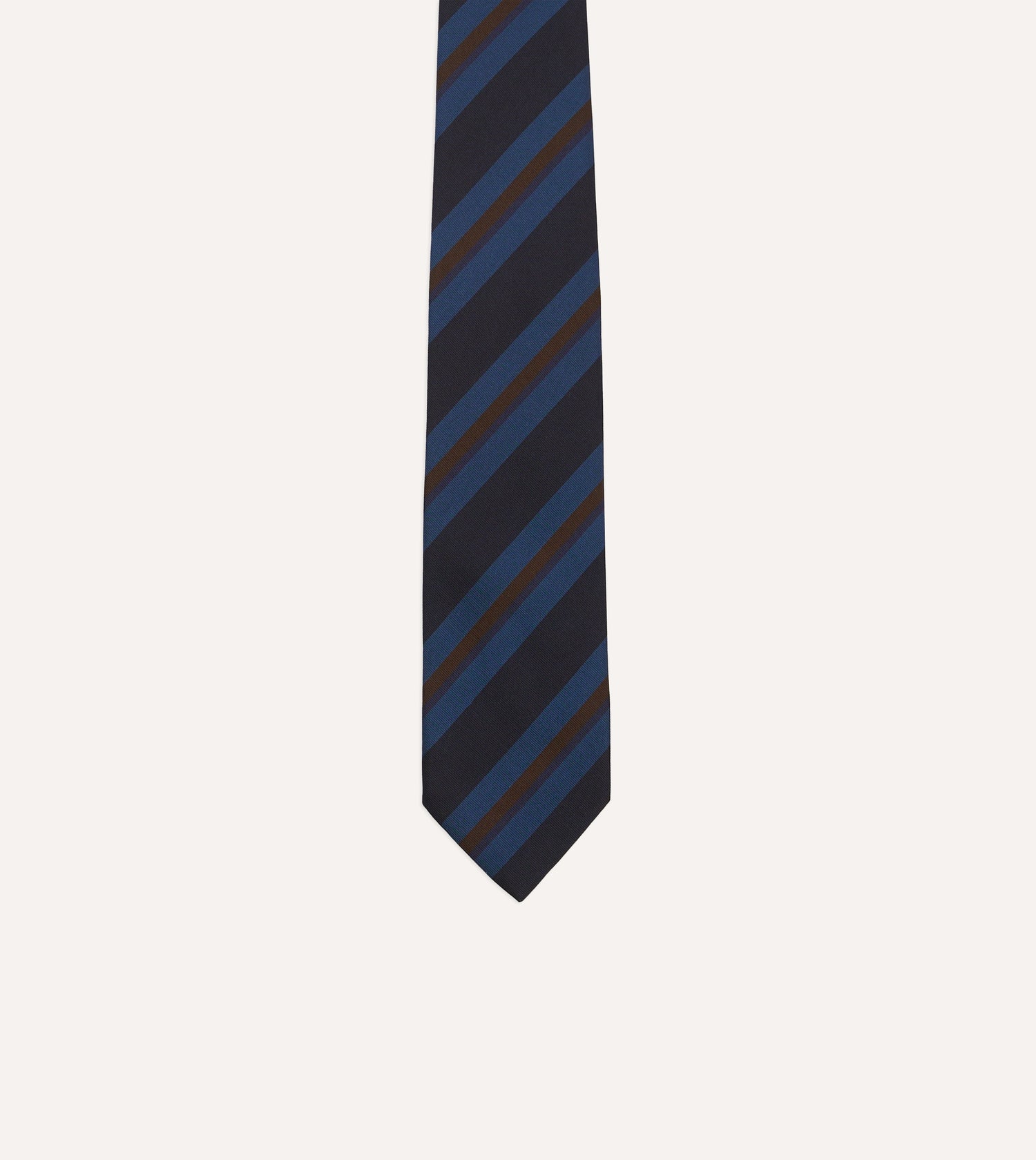Navy and Brown Stripe Mogador Wool Cotton Tipped Tie
