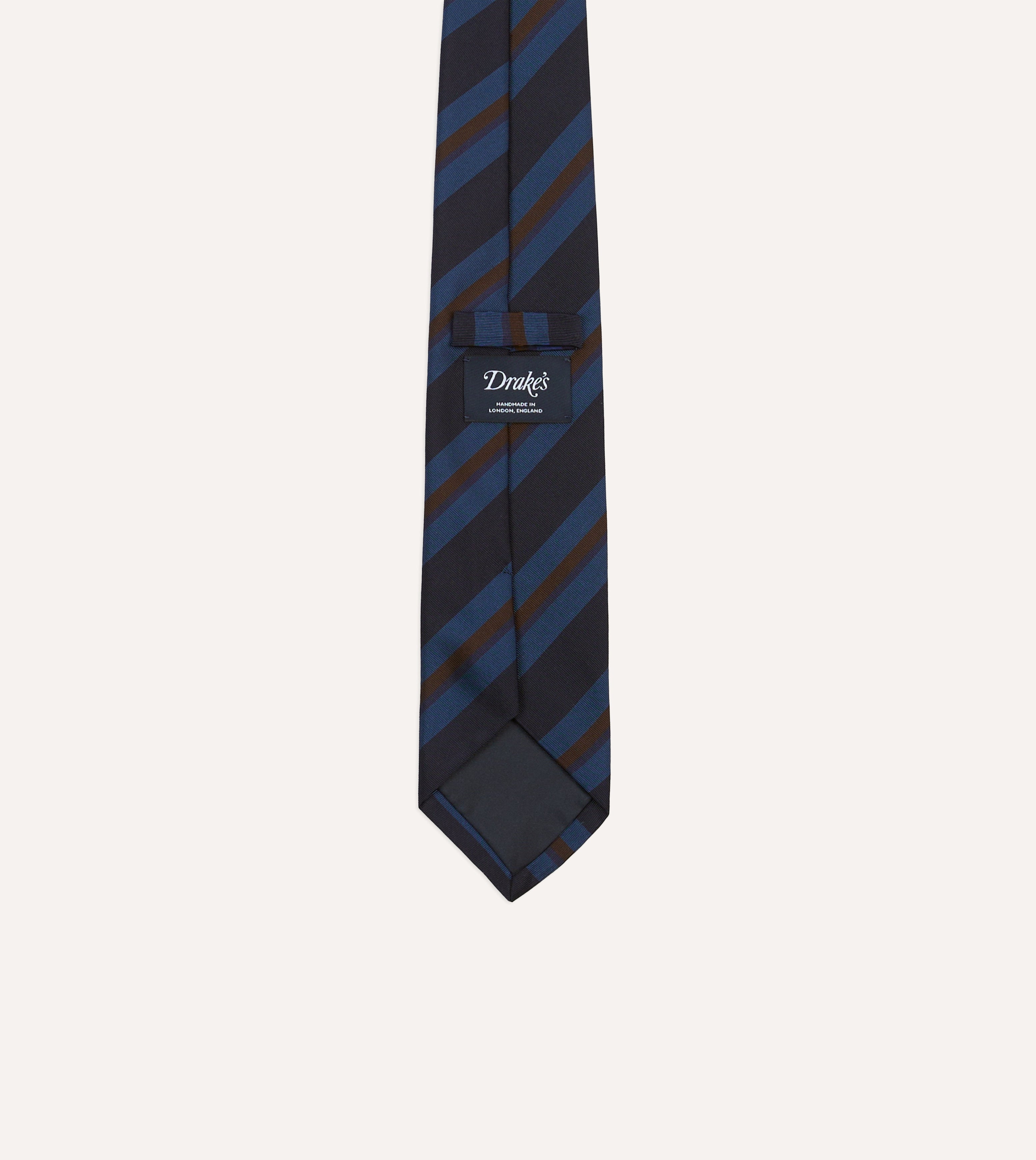 Navy and Brown Stripe Mogador Wool Cotton Tipped Tie