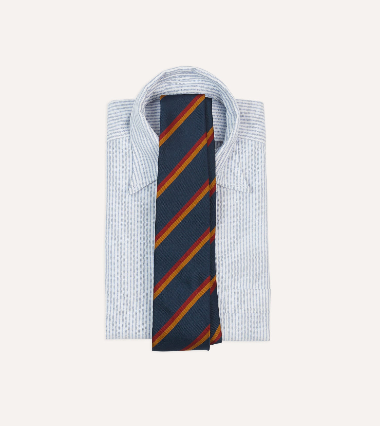 Navy, Red and Gold Stripe Mogador Cotton-Silk Tipped Tie