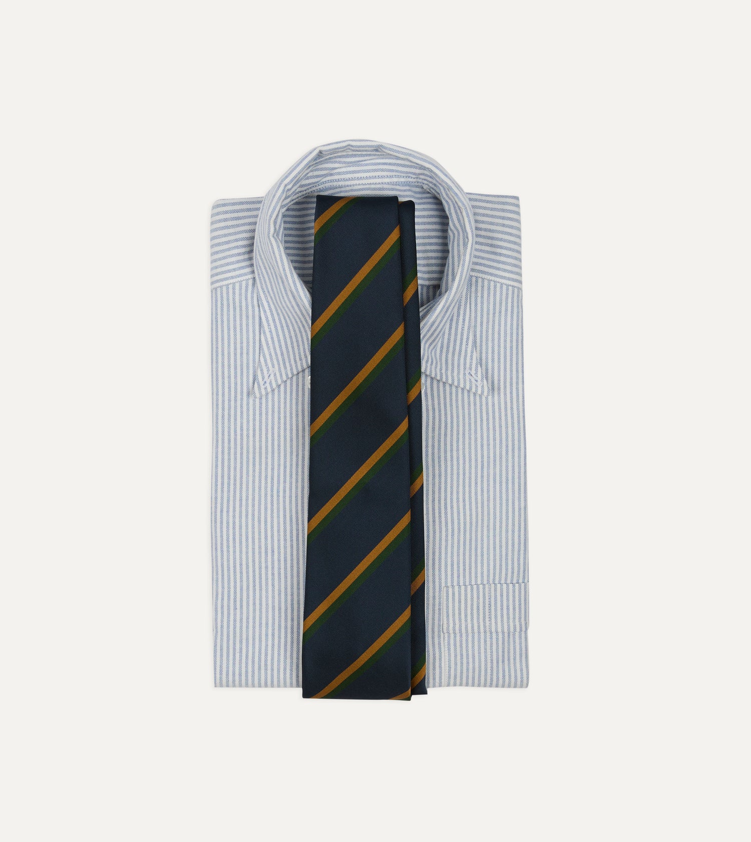 Navy, Yellow and Green Stripe Mogador Silk Tipped Tie