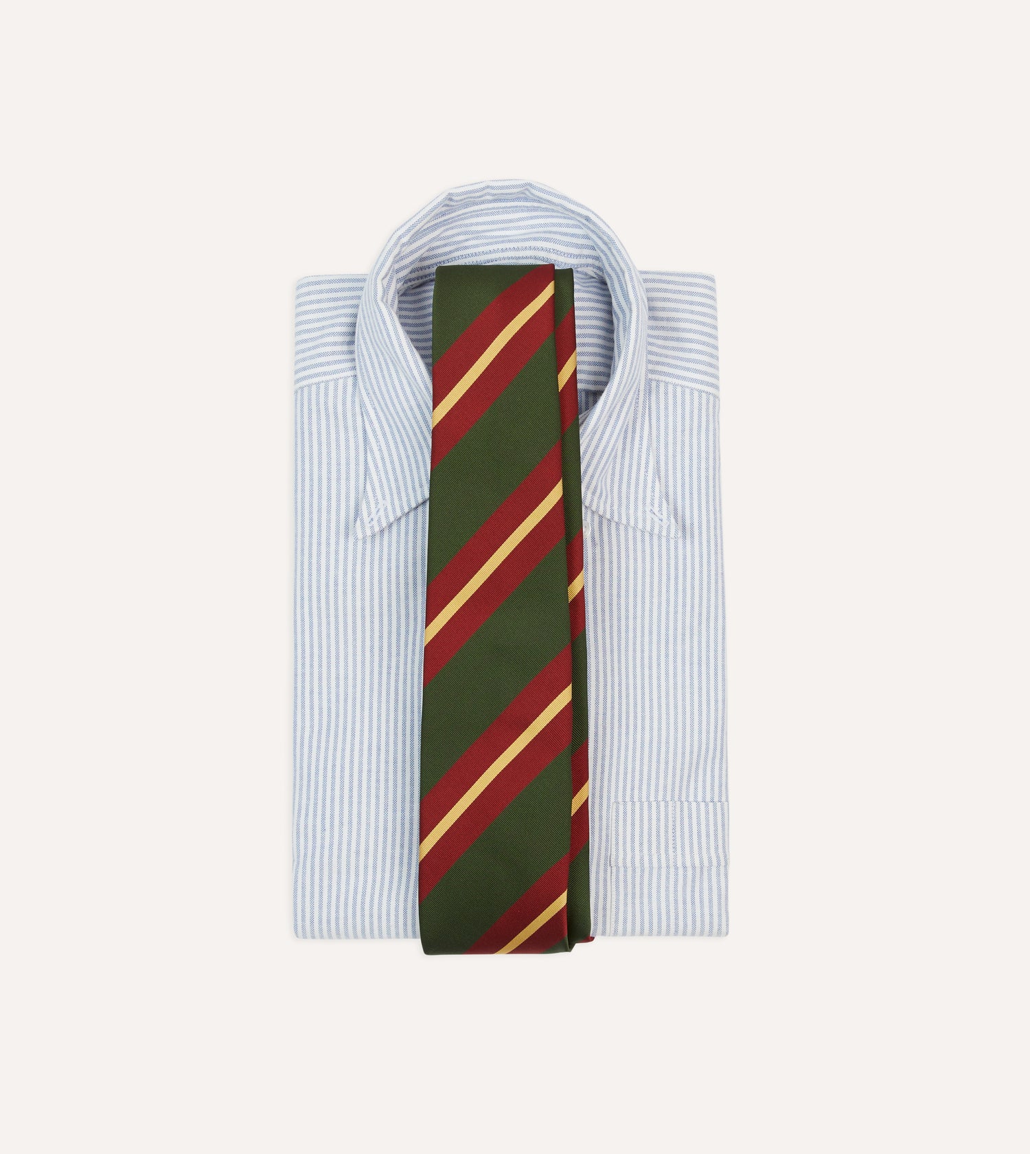 Green, Red and Gold Stripe Mogador Cotton-Silk Tipped Tie