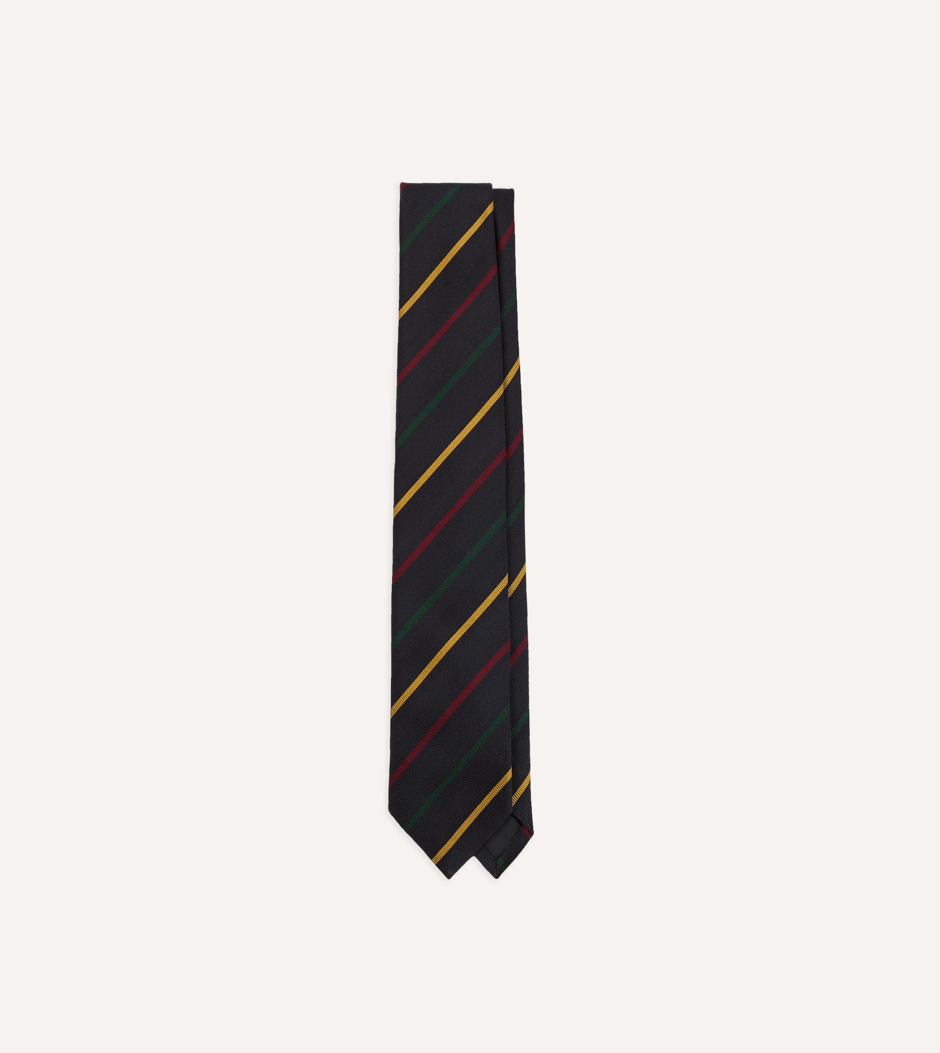 Navy, Green, Red and Yellow Stripe Repp Silk Tipped Tie