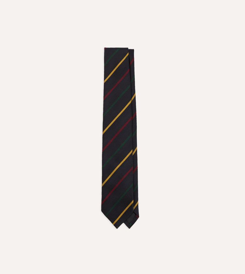 Navy, Green, Red and Yellow Stripe Repp Silk Tipped Tie