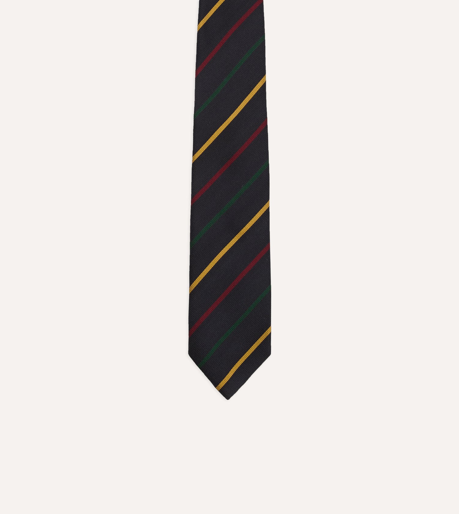 Navy, Green, Red and Yellow Stripe Repp Silk Tipped Tie