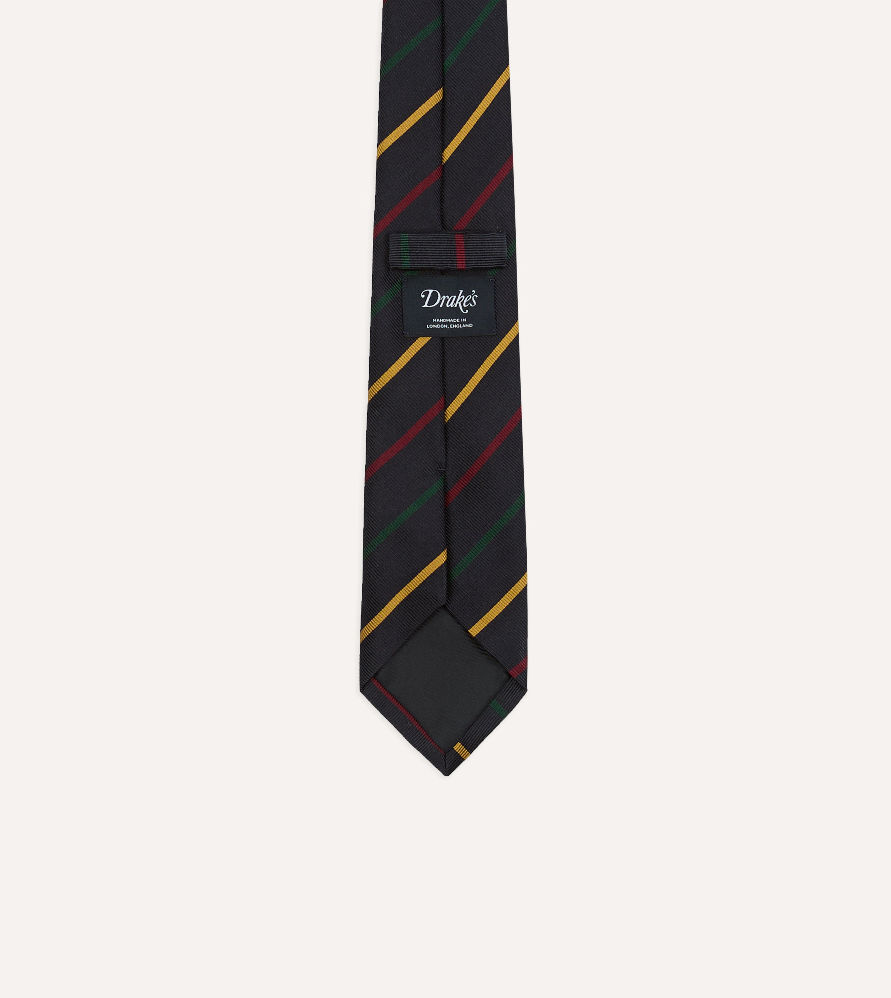 Navy, Green, Red and Yellow Stripe Repp Silk Tipped Tie