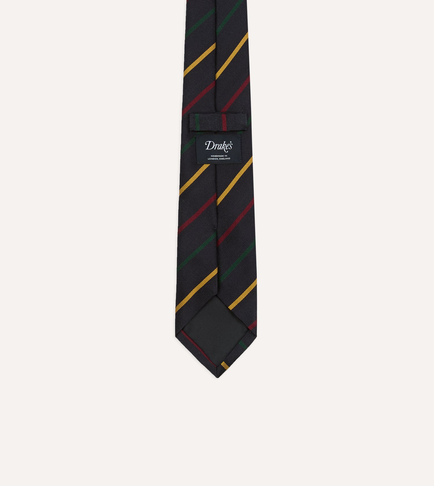 Navy, Green, Red and Yellow Stripe Repp Silk Tipped Tie