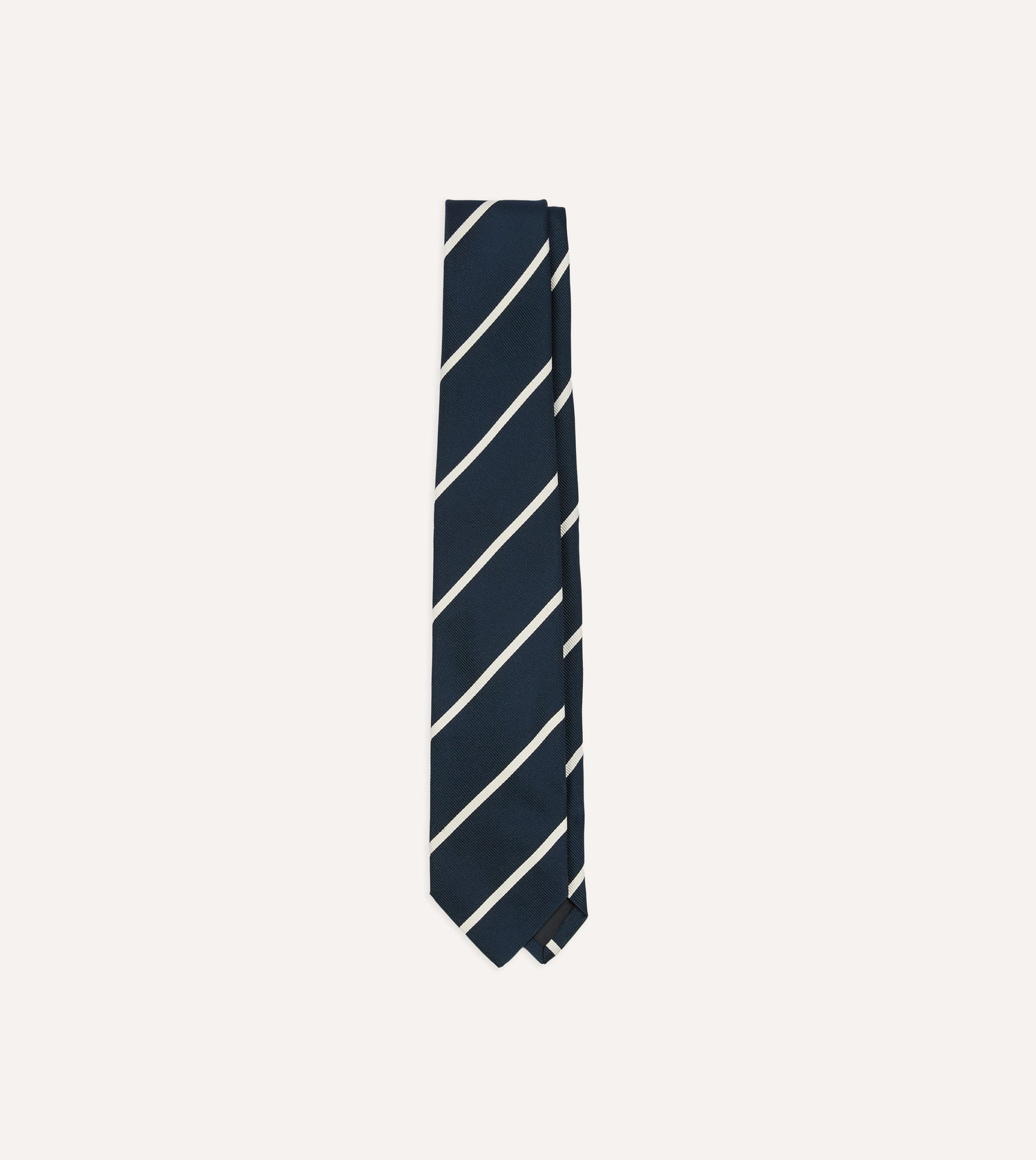 Navy and White Bar Stripe Repp Silk Tipped Tie