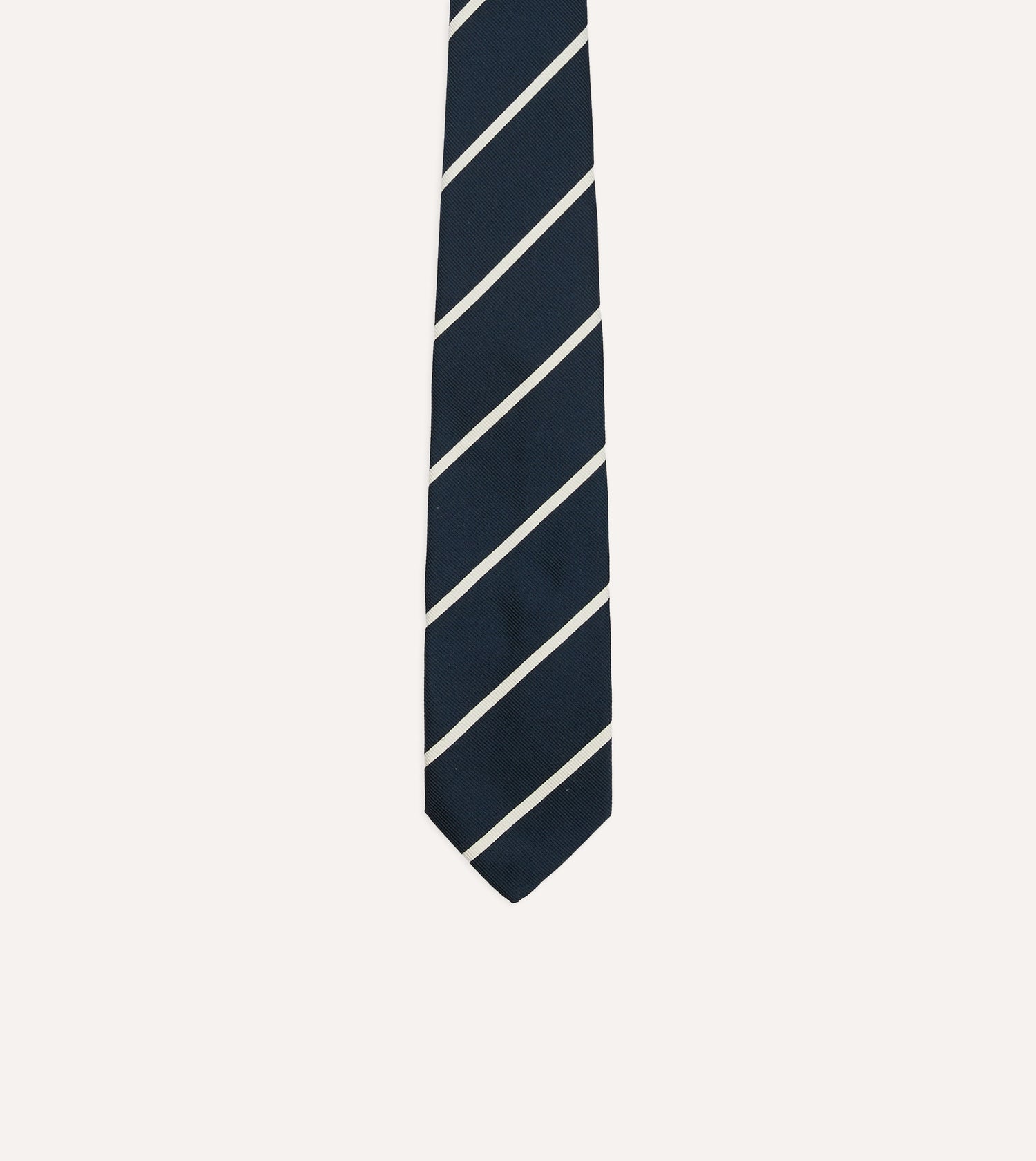 Navy and White Bar Stripe Repp Silk Tipped Tie