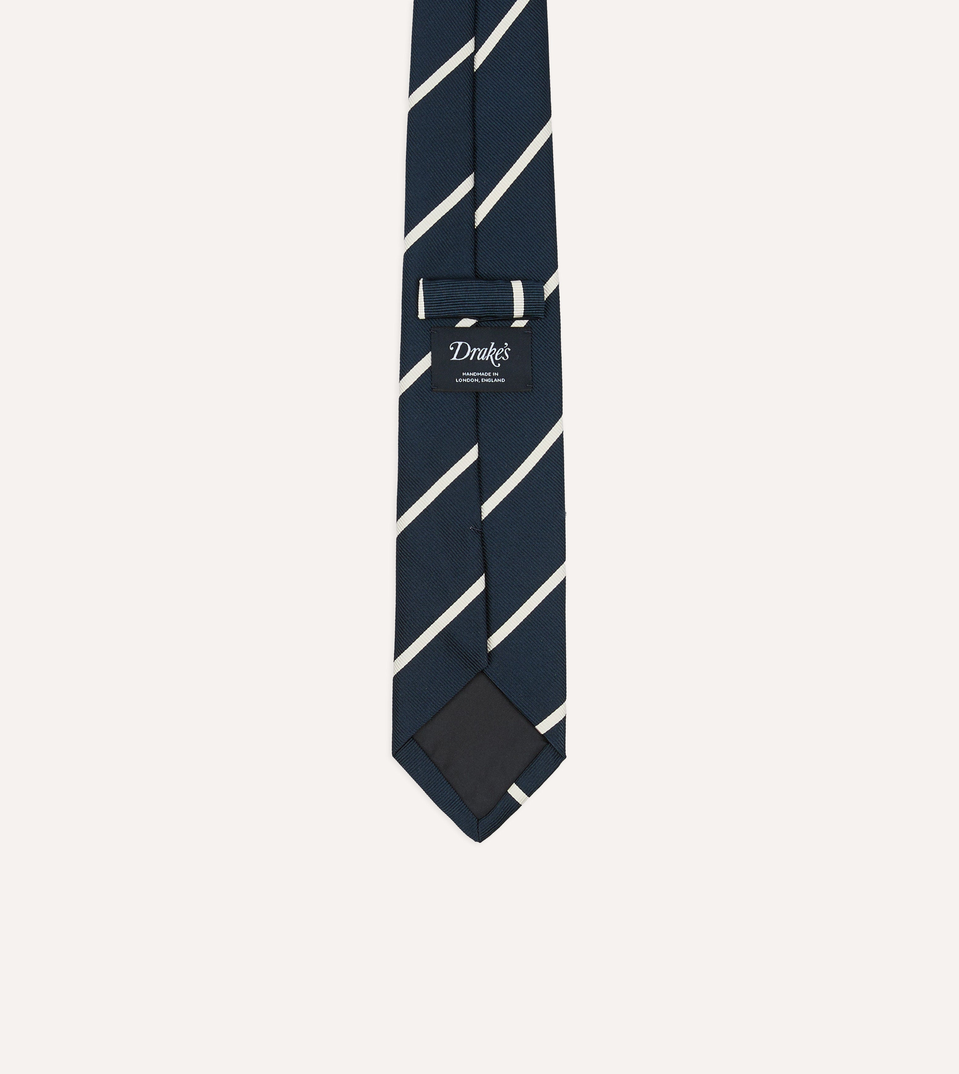 Navy and White Bar Stripe Repp Silk Tipped Tie