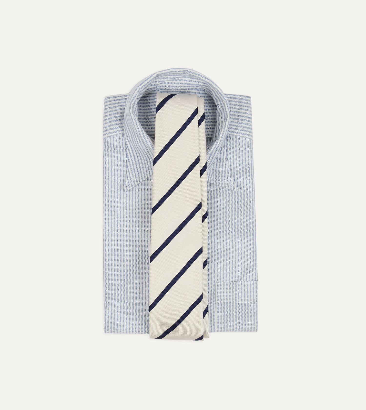 White and Navy Bar Stripe Repp Silk Tipped Tie