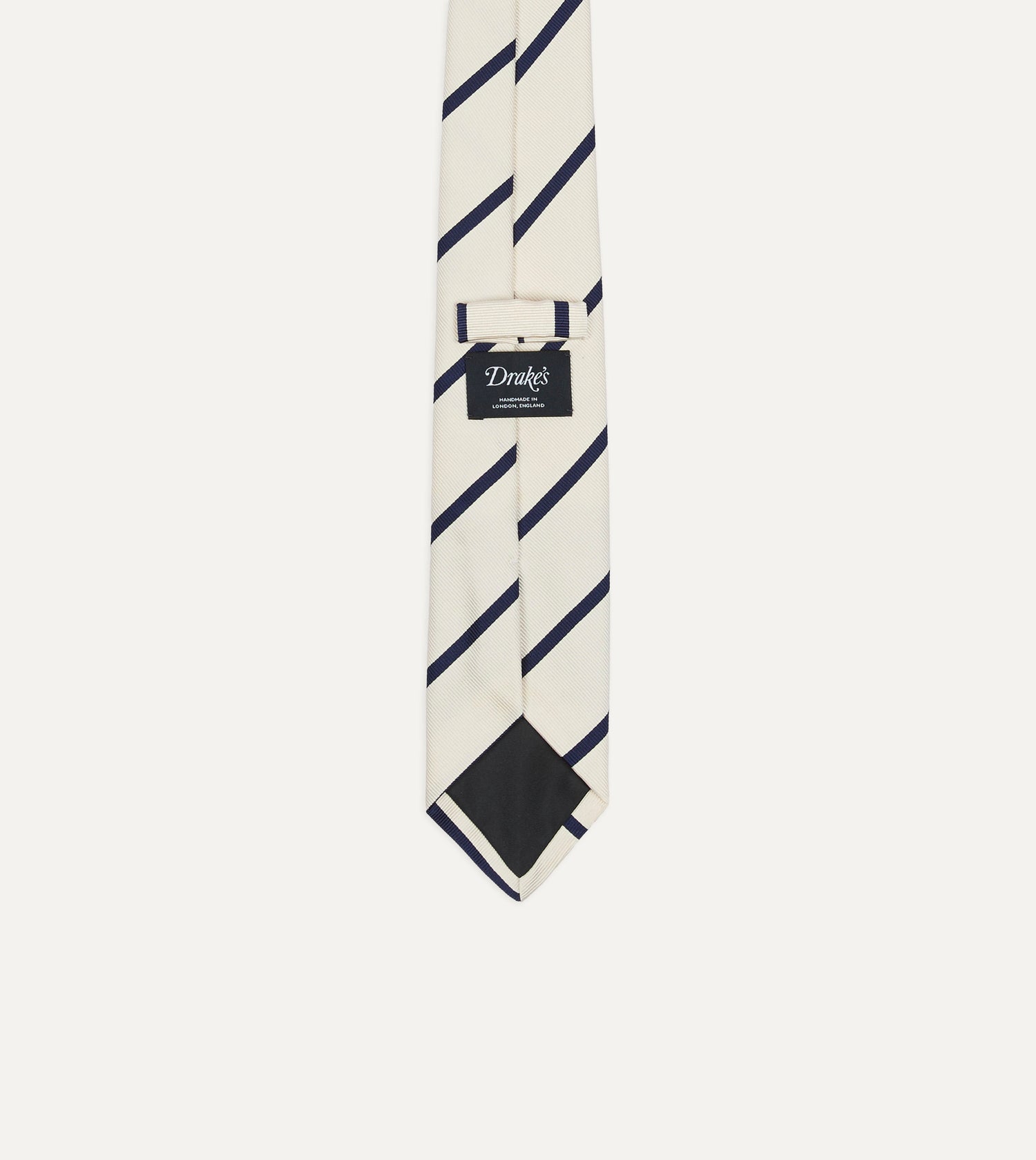 White and Navy Bar Stripe Repp Silk Tipped Tie