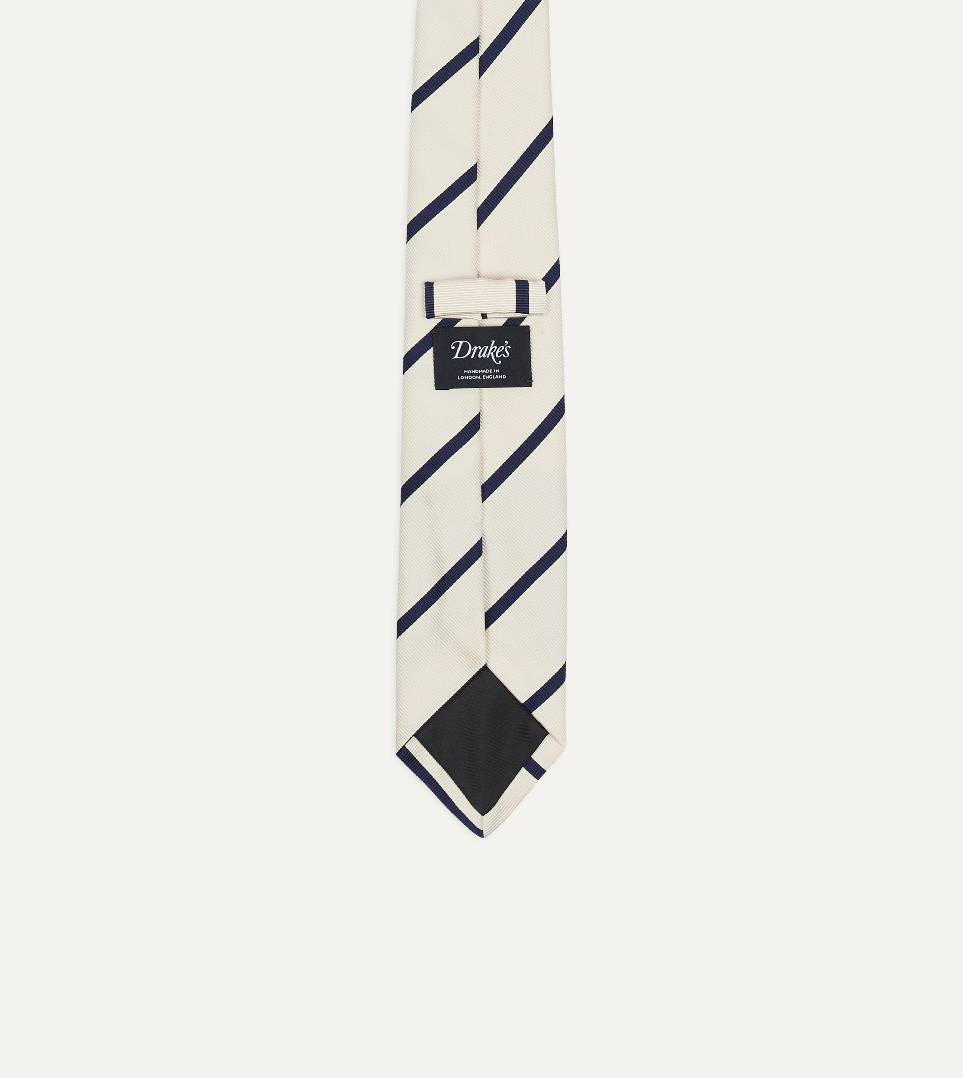 White and Navy Bar Stripe Repp Silk Tipped Tie
