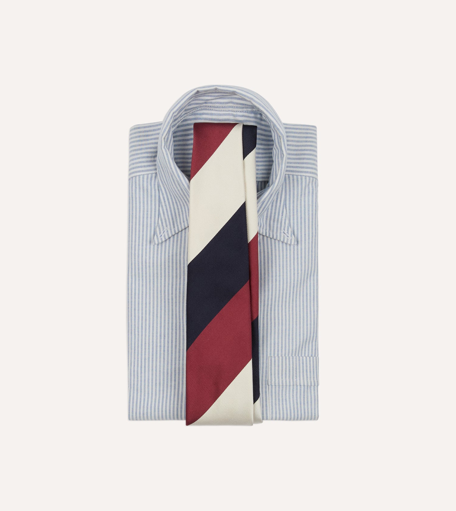 Pink, Ecru and Navy Block Stripe Repp Silk Tipped Tie