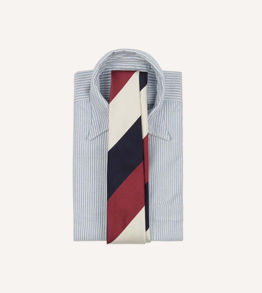 Pink, Ecru and Navy Block Stripe Repp Silk Tipped Tie