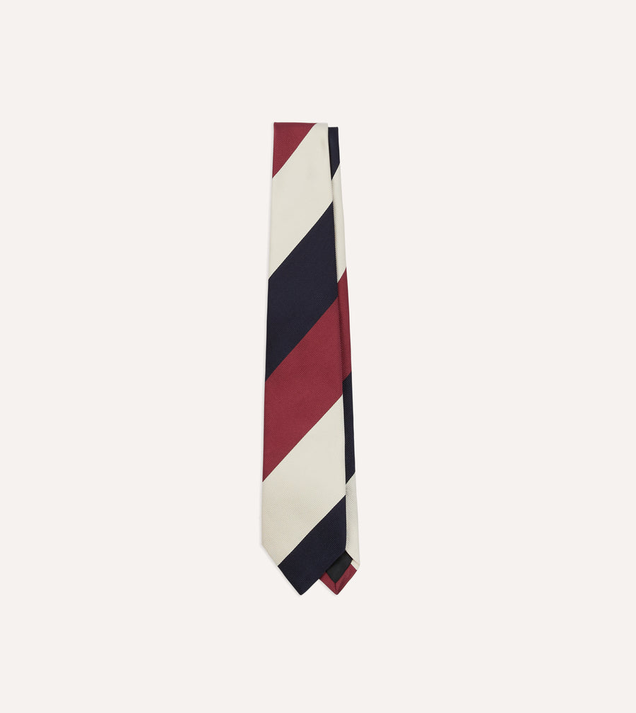 Pink, Ecru and Navy Block Stripe Repp Silk Tipped Tie