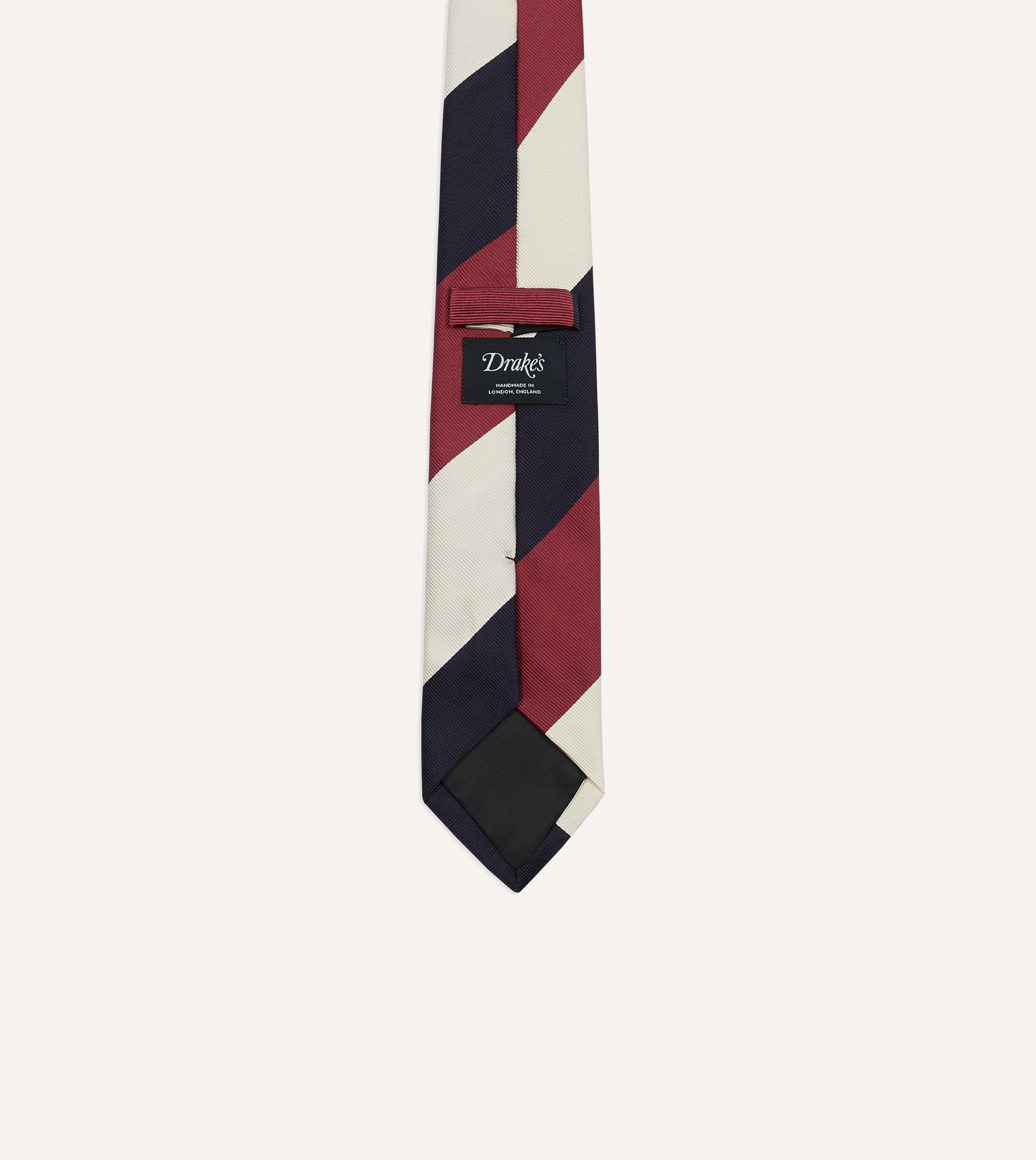 Pink, Ecru and Navy Block Stripe Repp Silk Tipped Tie
