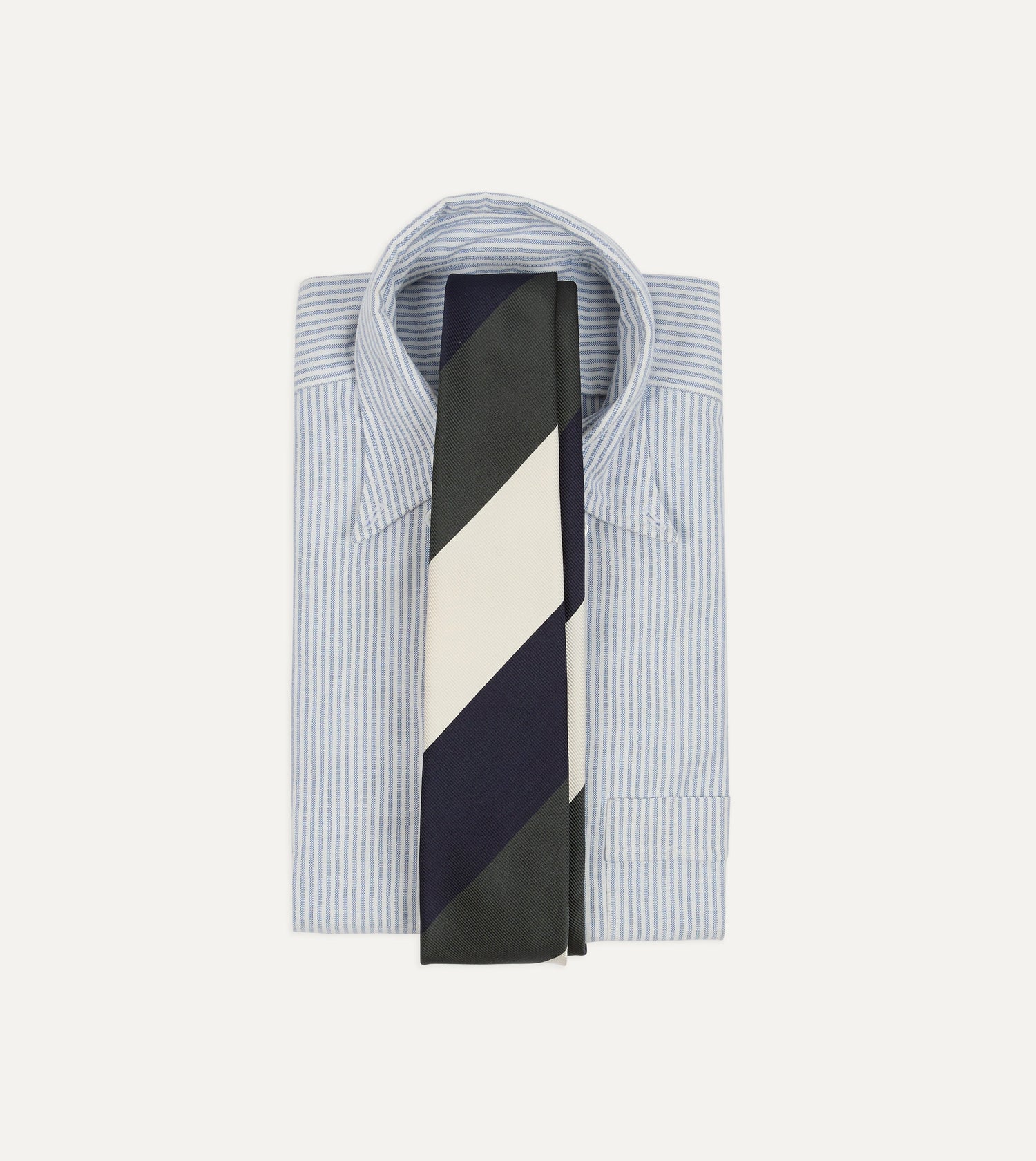 Navy and Ecru Block Stripe Repp Silk Tipped Tie