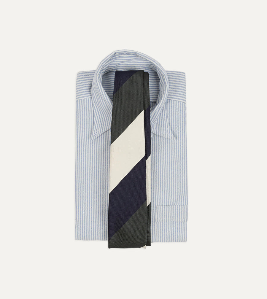 Navy and Ecru Block Stripe Repp Silk Tipped Tie