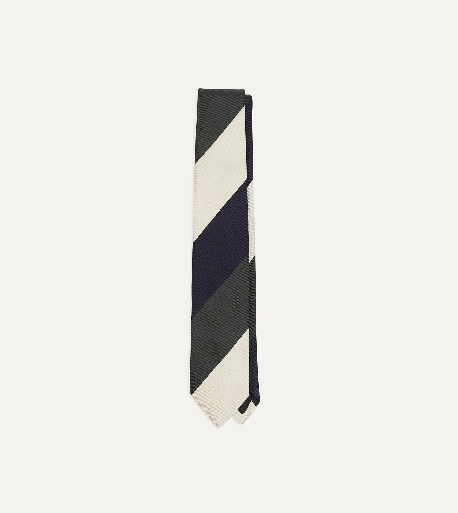 Navy and Ecru Block Stripe Repp Silk Tipped Tie