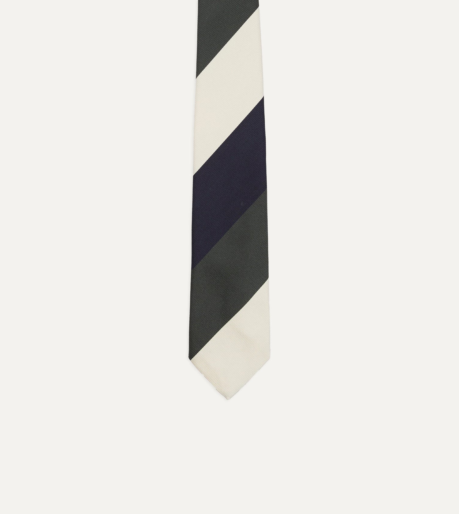 Navy and Ecru Block Stripe Repp Silk Tipped Tie