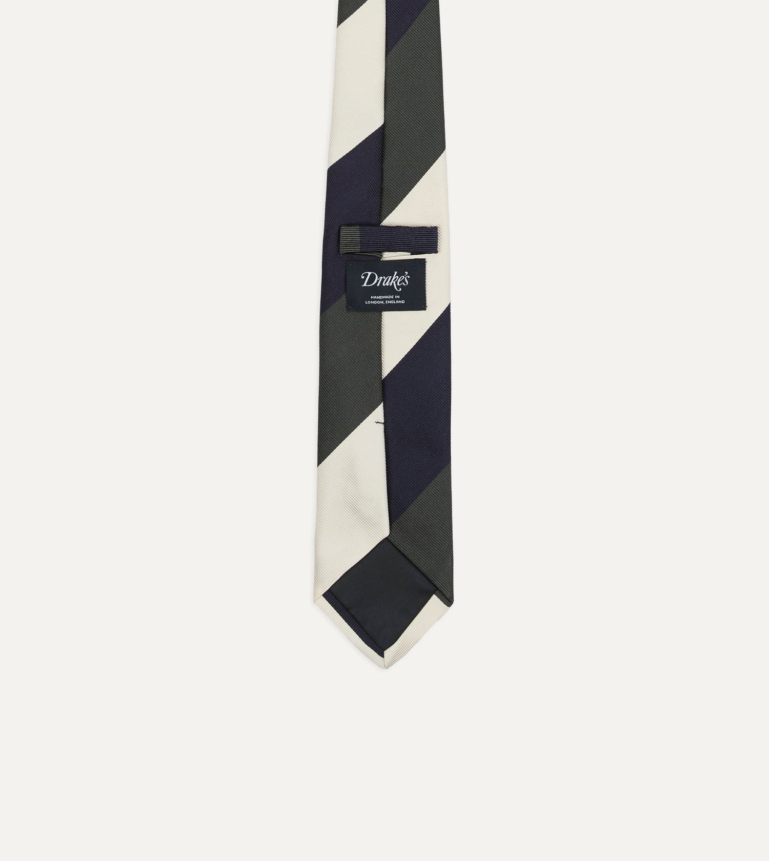 Navy and Ecru Block Stripe Repp Silk Tipped Tie