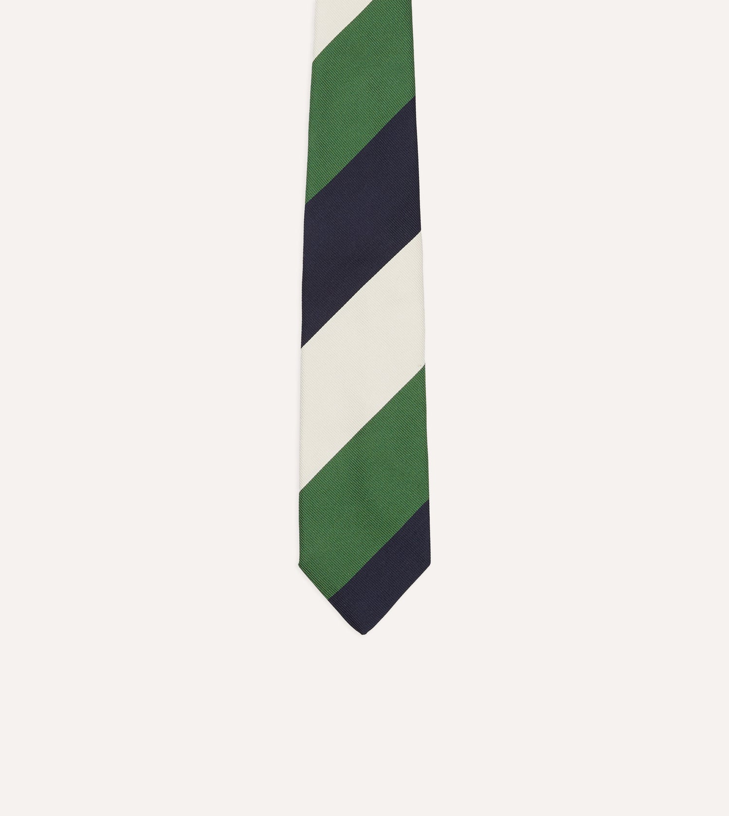 Green, Ecru and Navy Block Stripe Repp Silk Tipped Tie