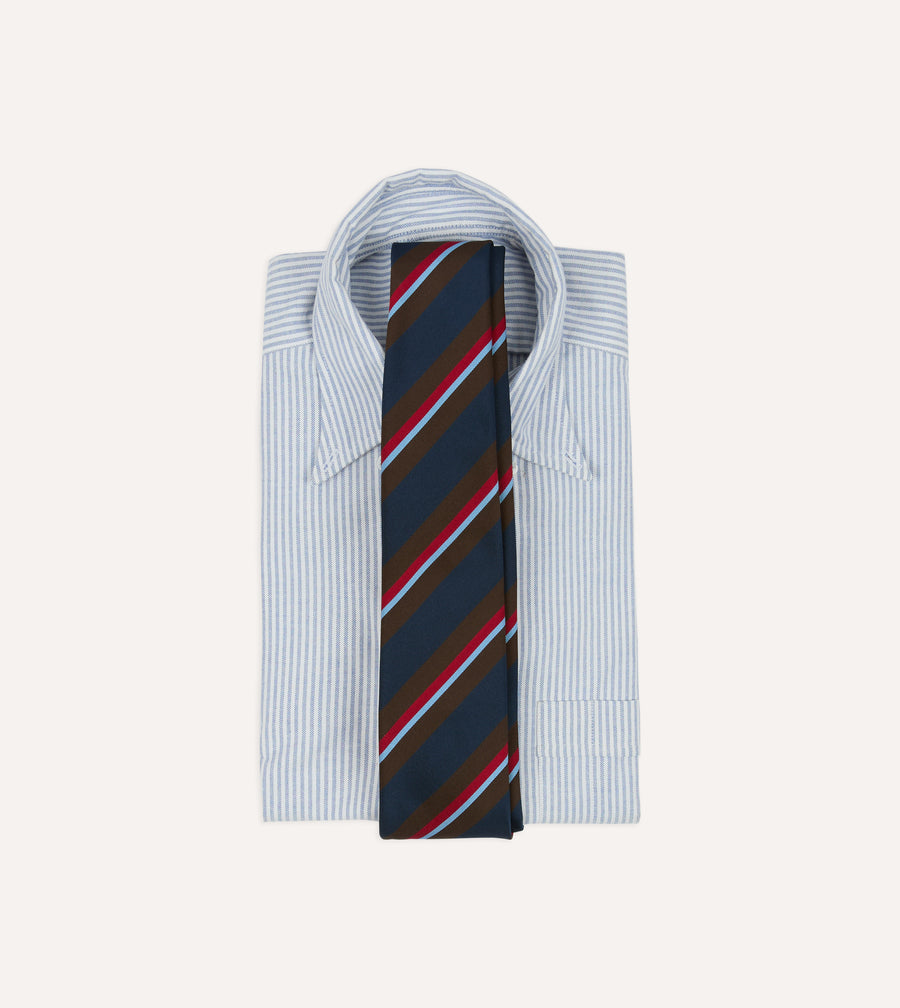 Brown and Navy Regimental Stripe Mogador Cotton-Silk Tipped Tie